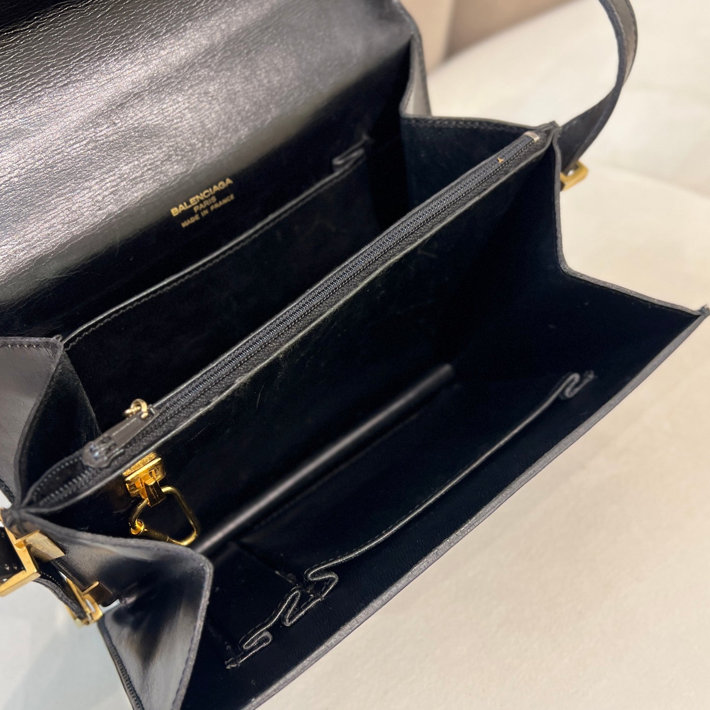 Balenciaga Vintage Golden BB Logo Buckle Black Leather Shoulder Bag