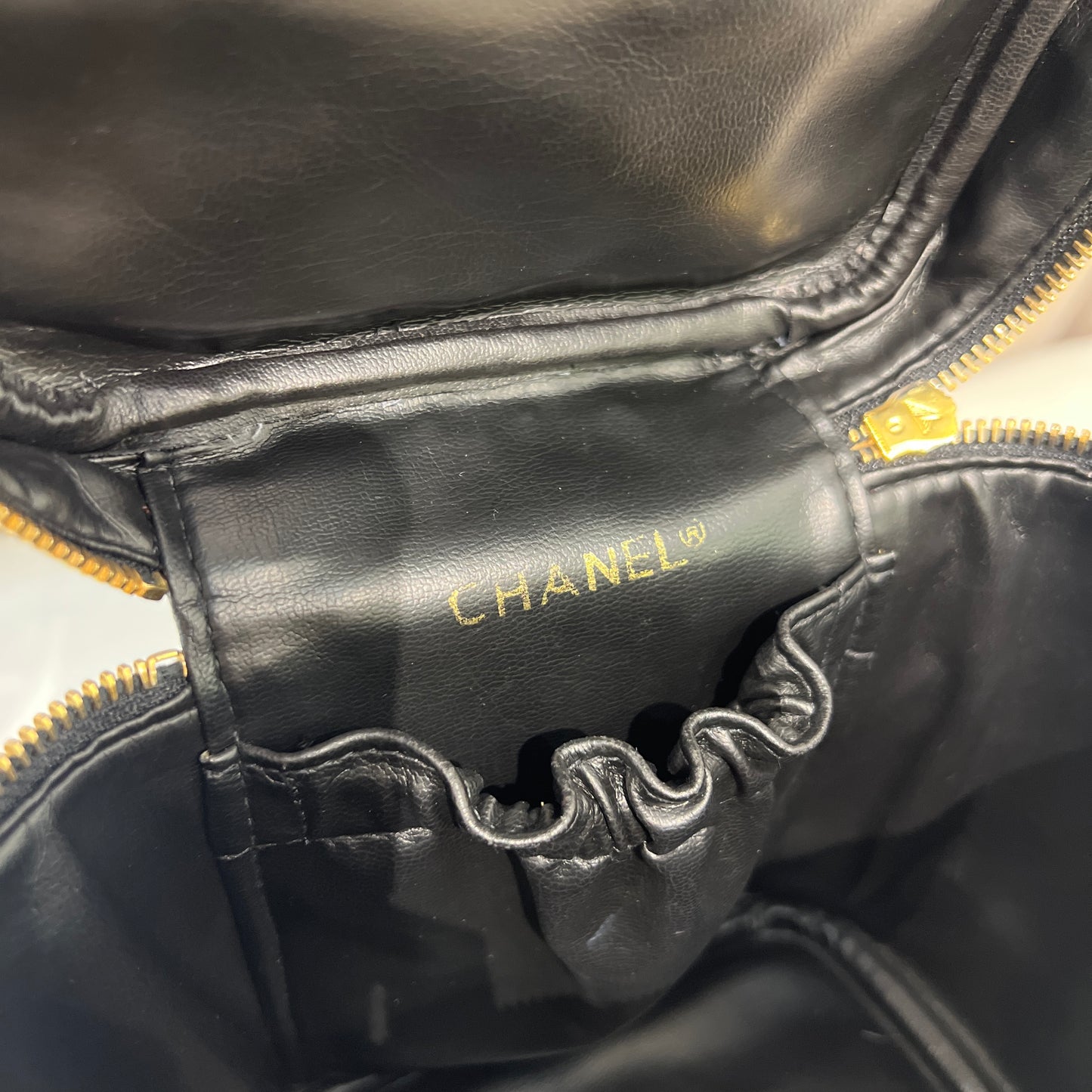 Chanel Vintage Bicolore Black Lambskin Vanity Bag