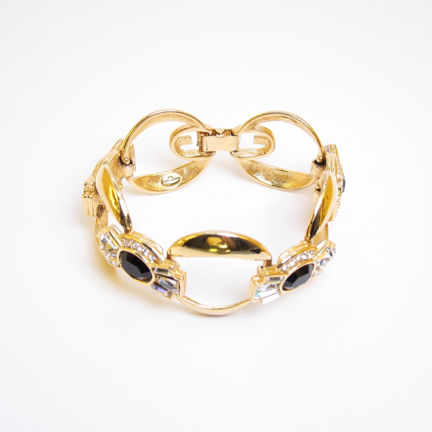 Givenchy Vintage Black Stone and Rhinestone Golden Bracelet