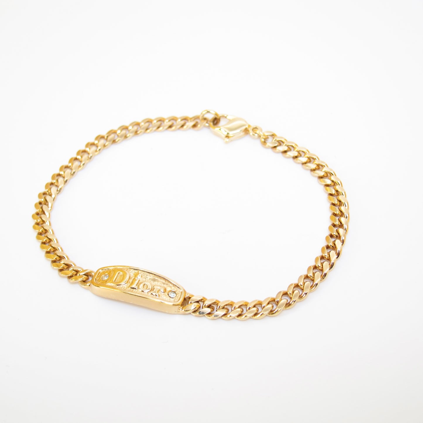 Christian Dior Vintage Dior Logo and Rhinestone Golden Bracelet