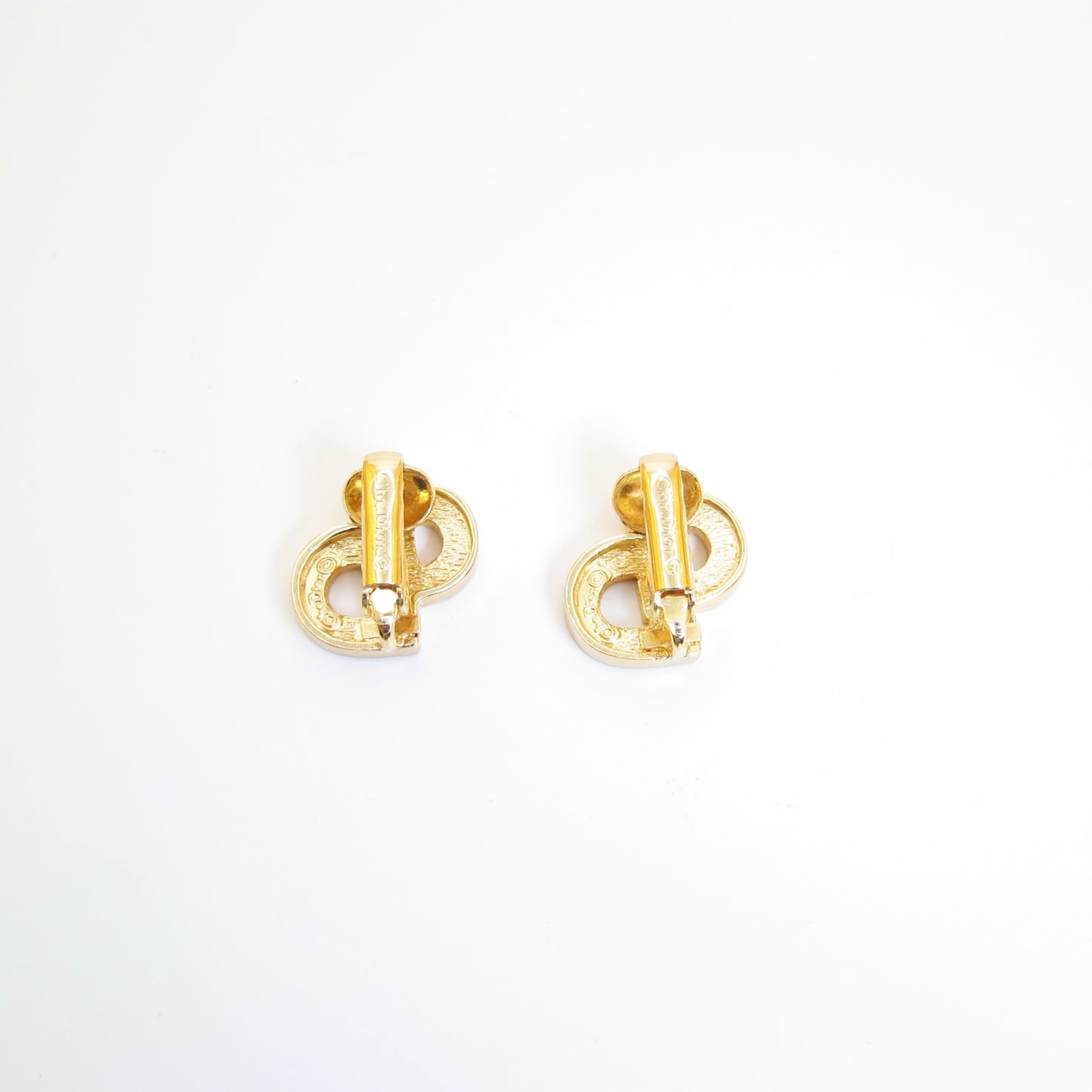 Christian Dior Vintage CD Logo with Rhinestone Golden Clip-on Earrings