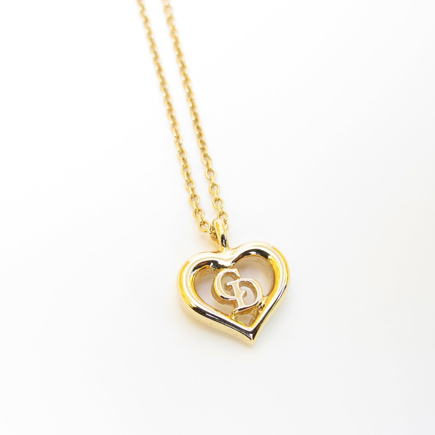 Christian Dior Vintage CD Logo in Heart Shape Golden Necklace