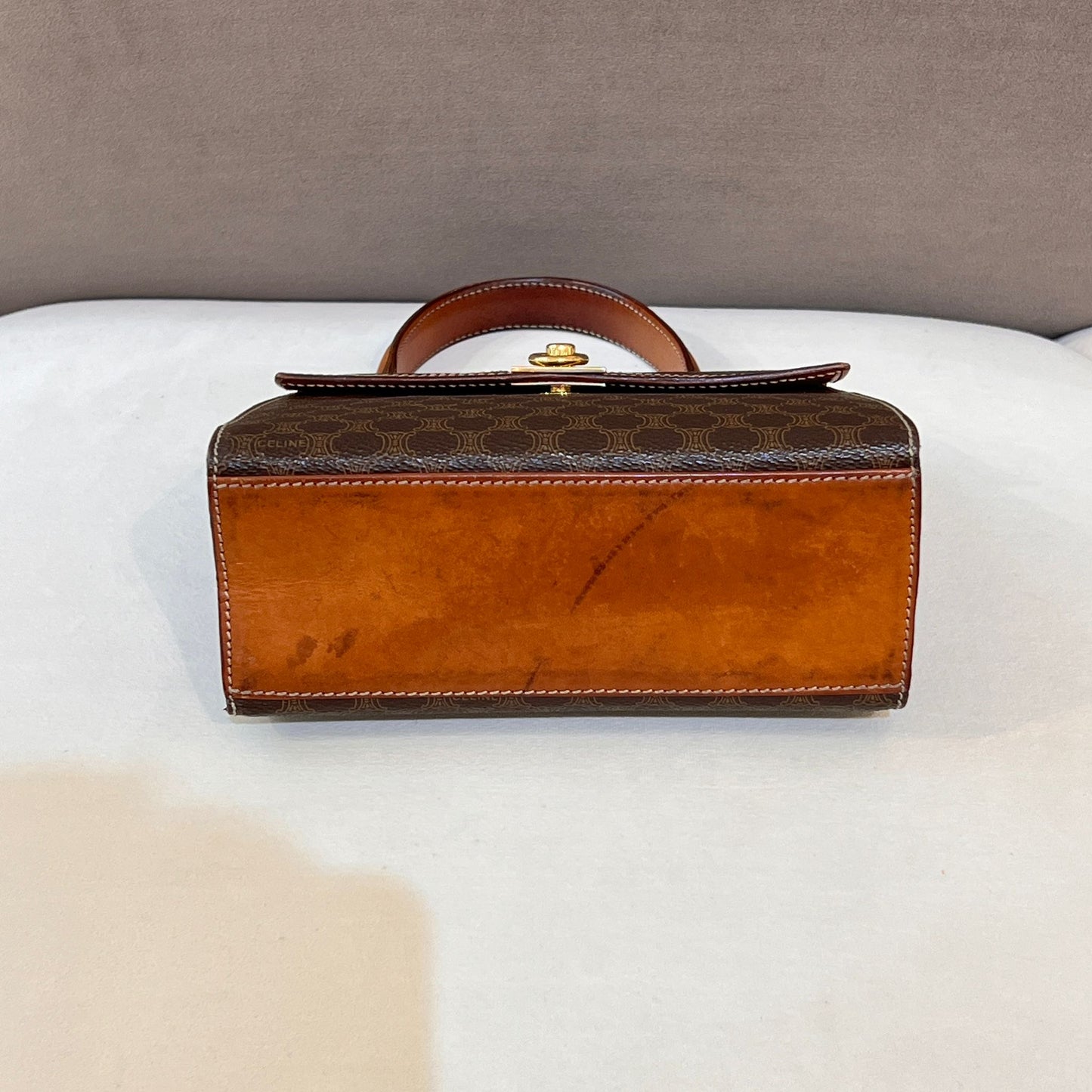 Celine Vintage Macadam Brown Leather Mini Top Handle Bag