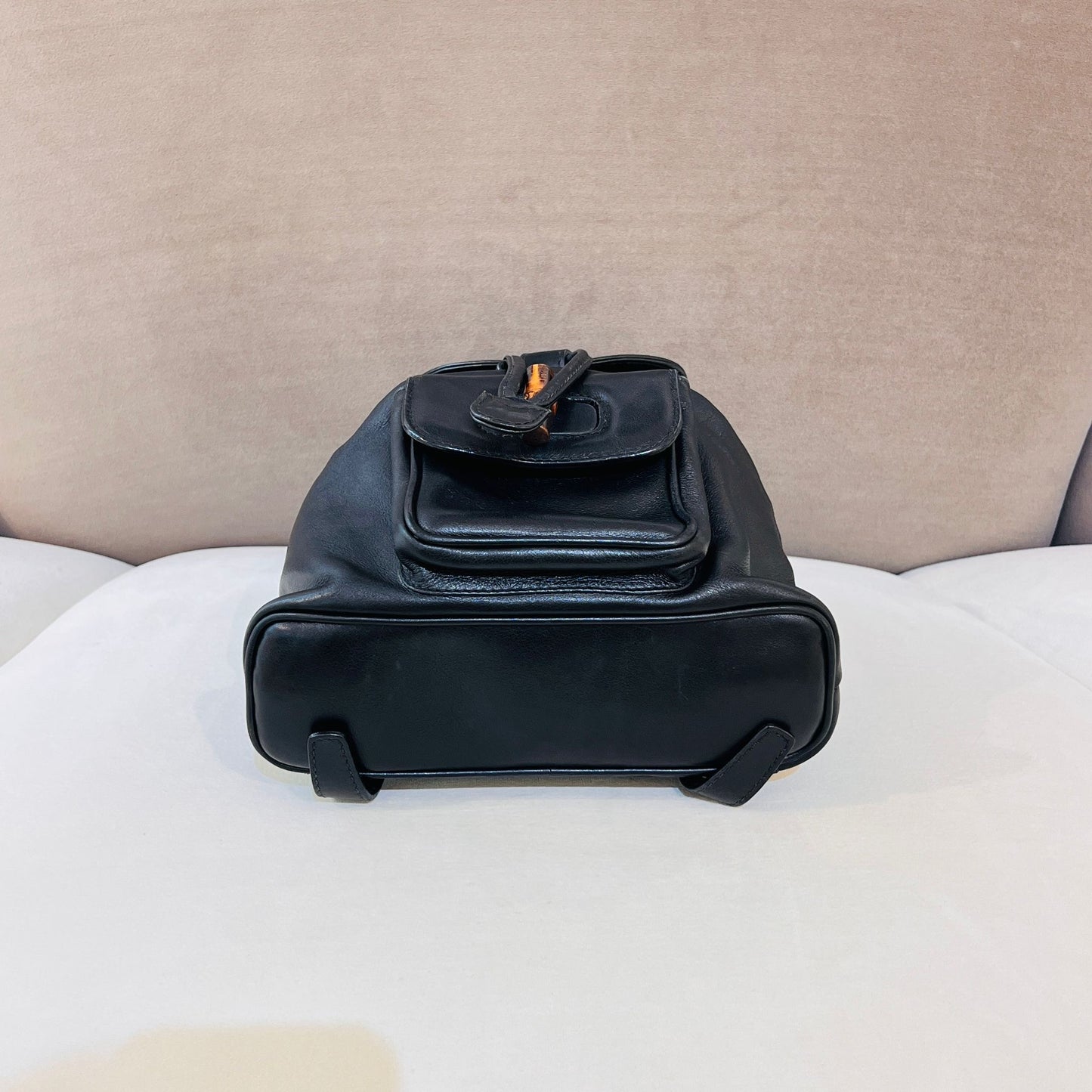 Gucci Vintage Bamboo Black Leather Small Backpack