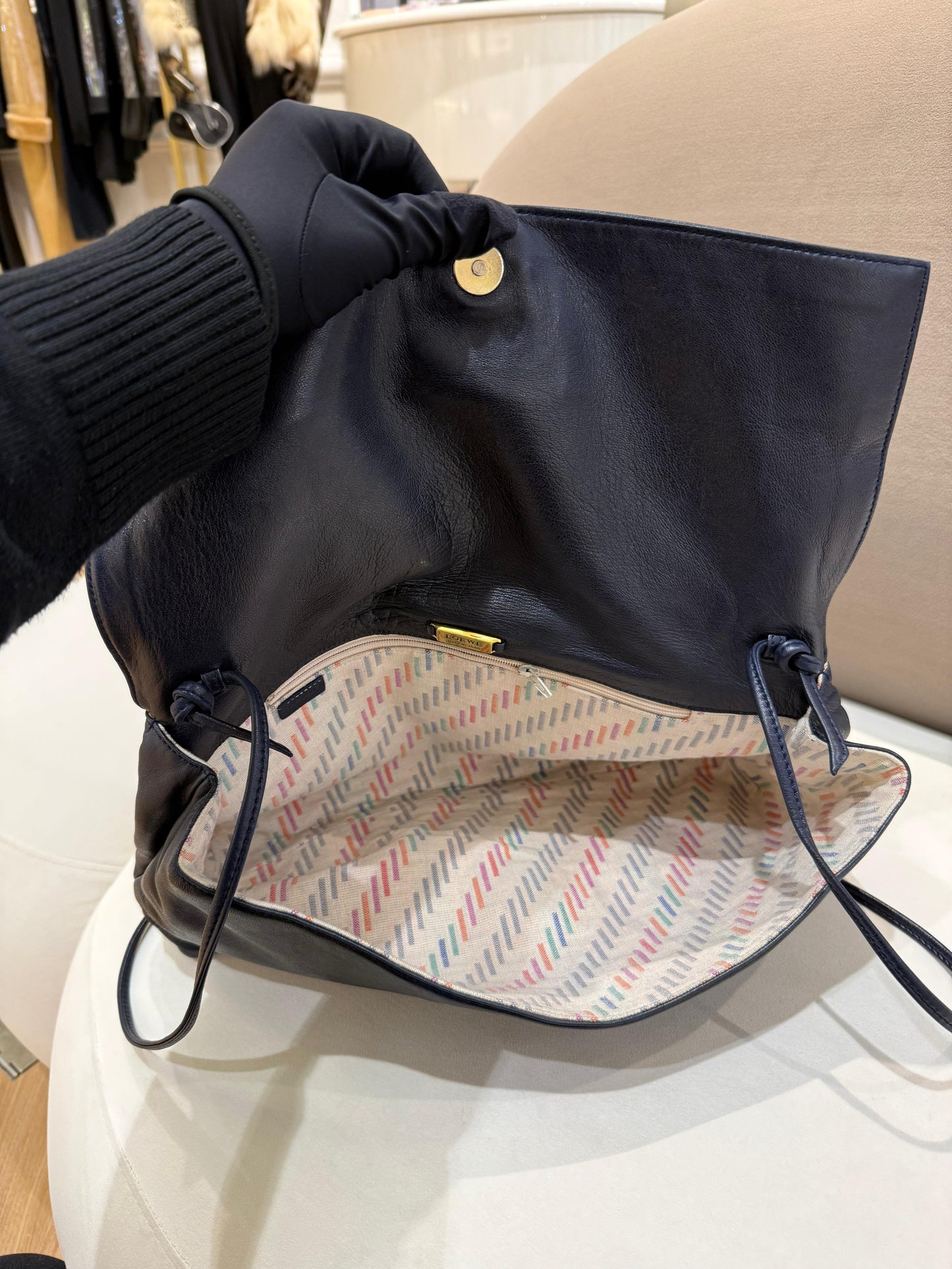 Loewe Vintage Anagram Nappa Leather Navy Shoulder Bag