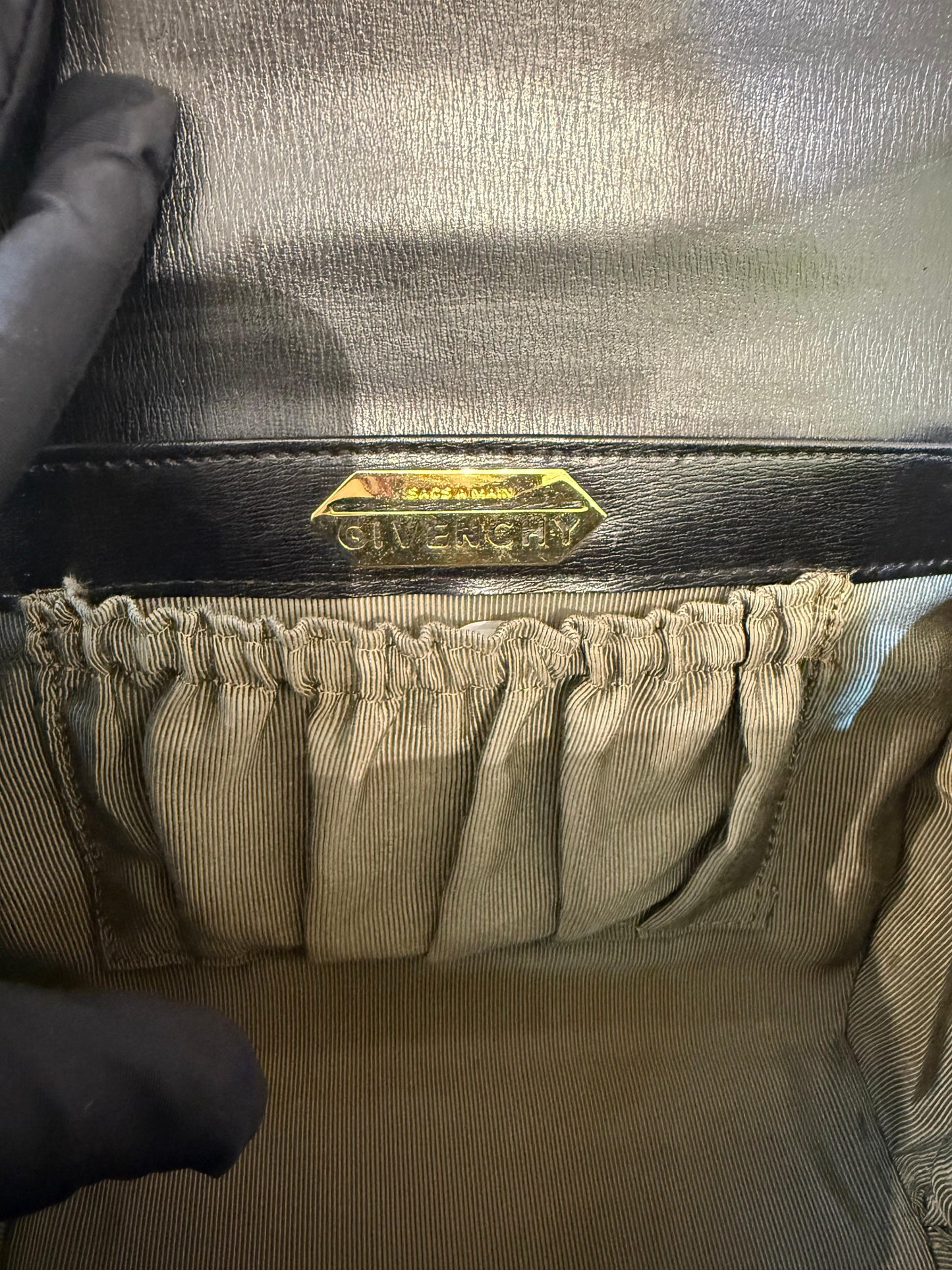 Givenchy Vintage Black Leather Oval Lock Top Handle Bag