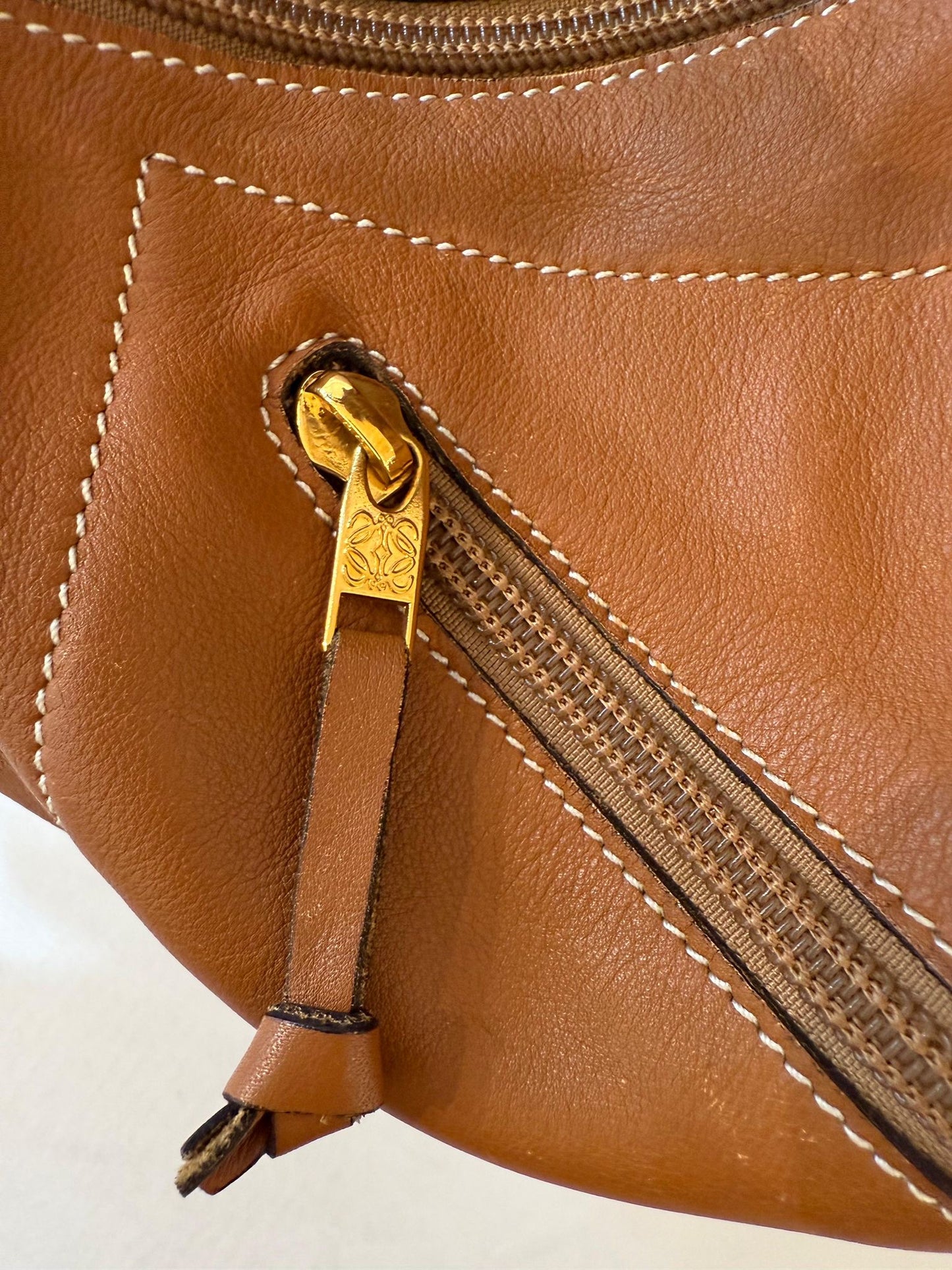 Loewe Vintage Tan Leather Backpack With Pouch
