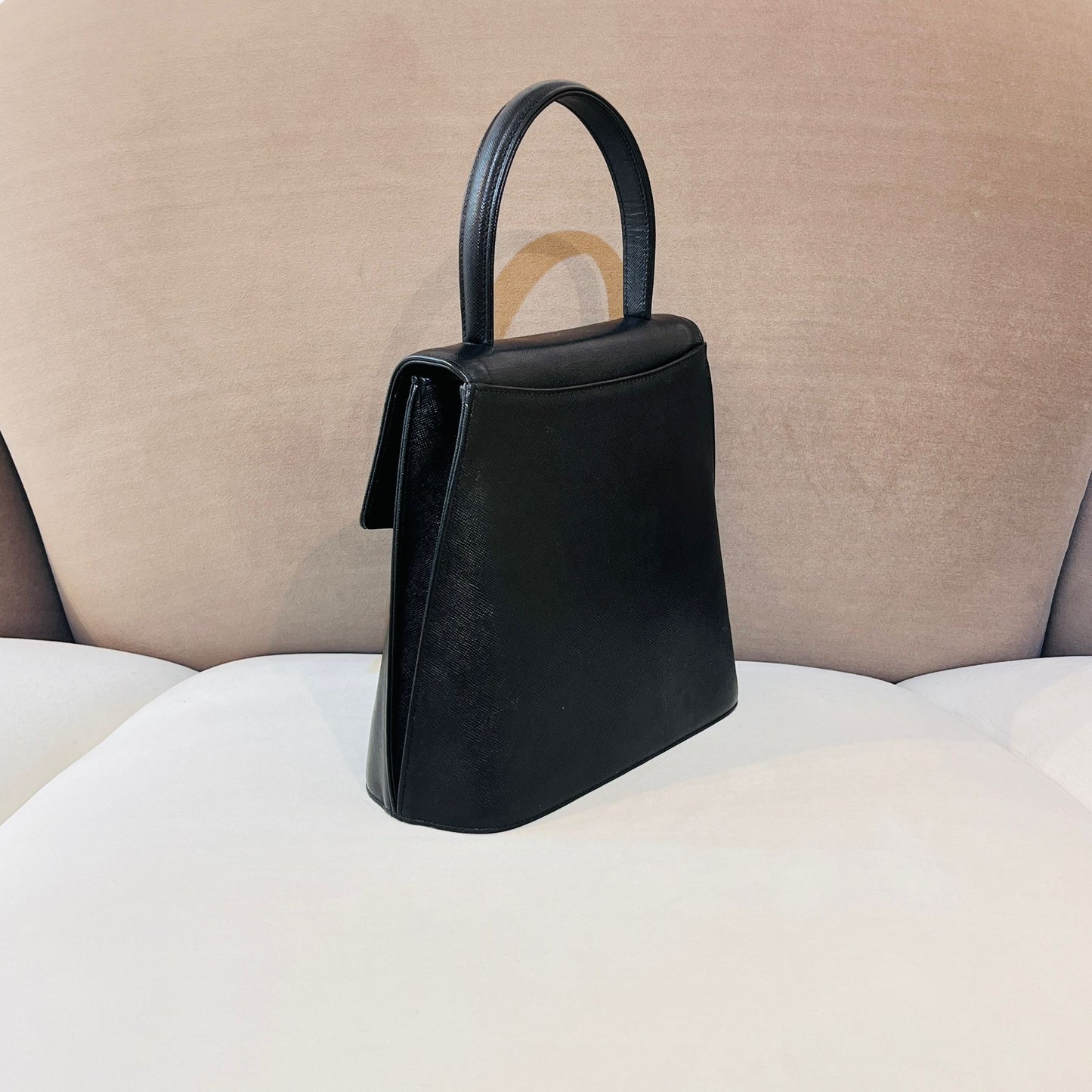 Givenchy Vintage Turn Lock Black Leather Top Handle Bag