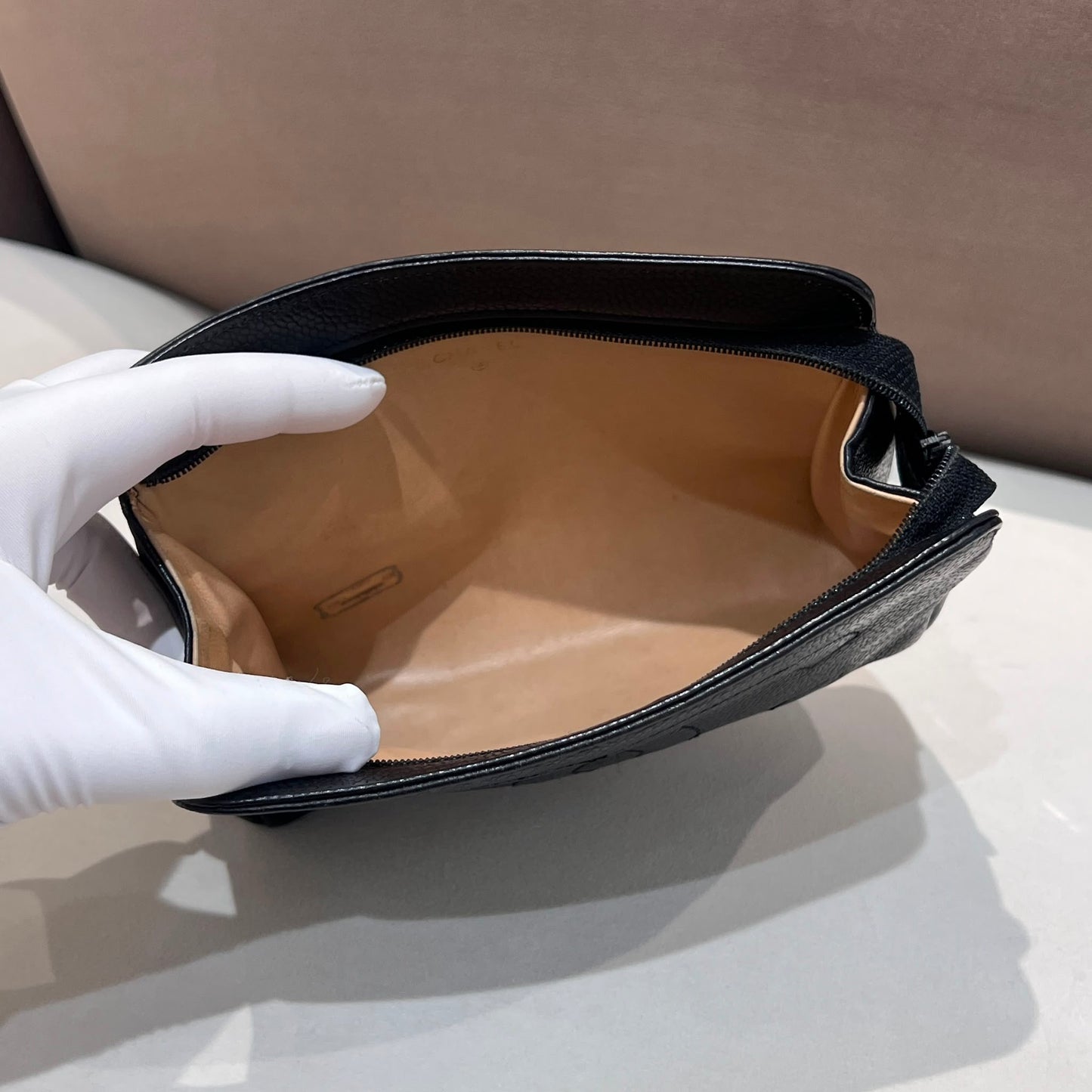 Chanel Vintage Black Caviar Leather Cc Zip Pouch