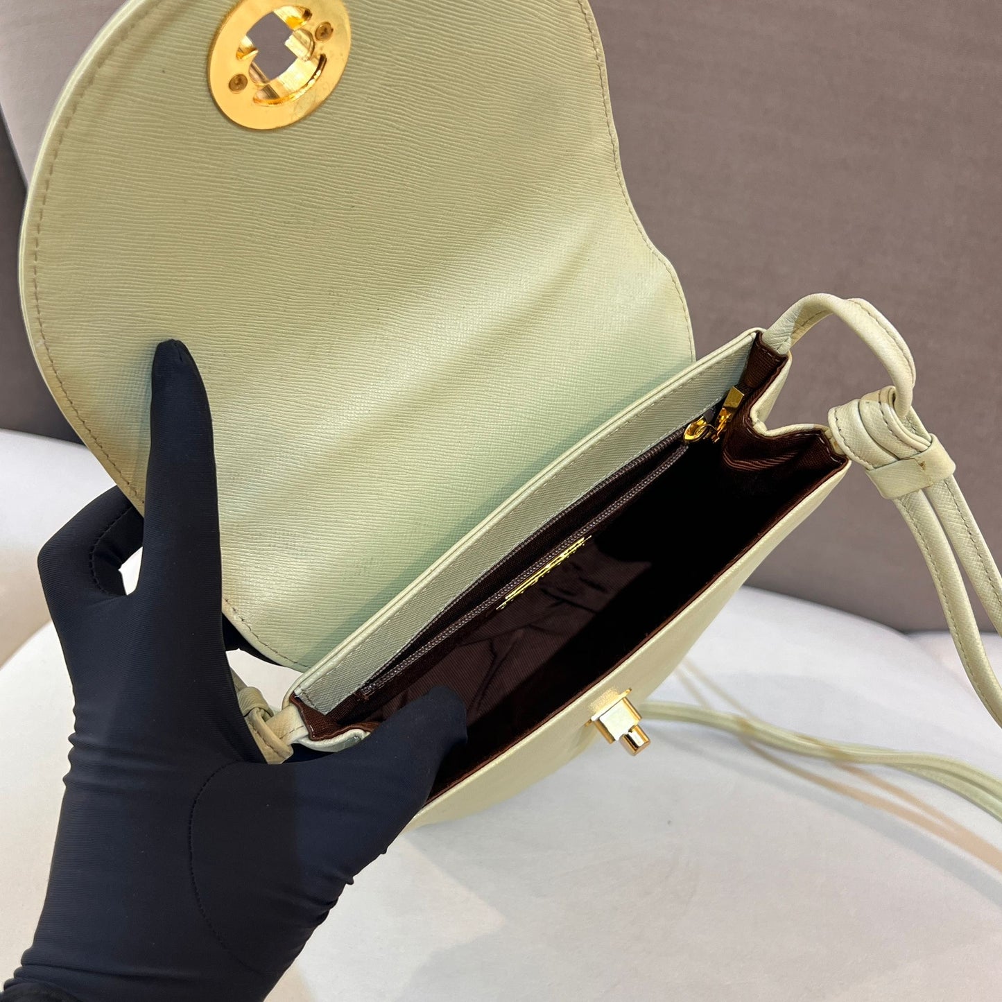 Givenchy Vintage Pastel Mint Green Leather Gold Medallion Shoulder Bag