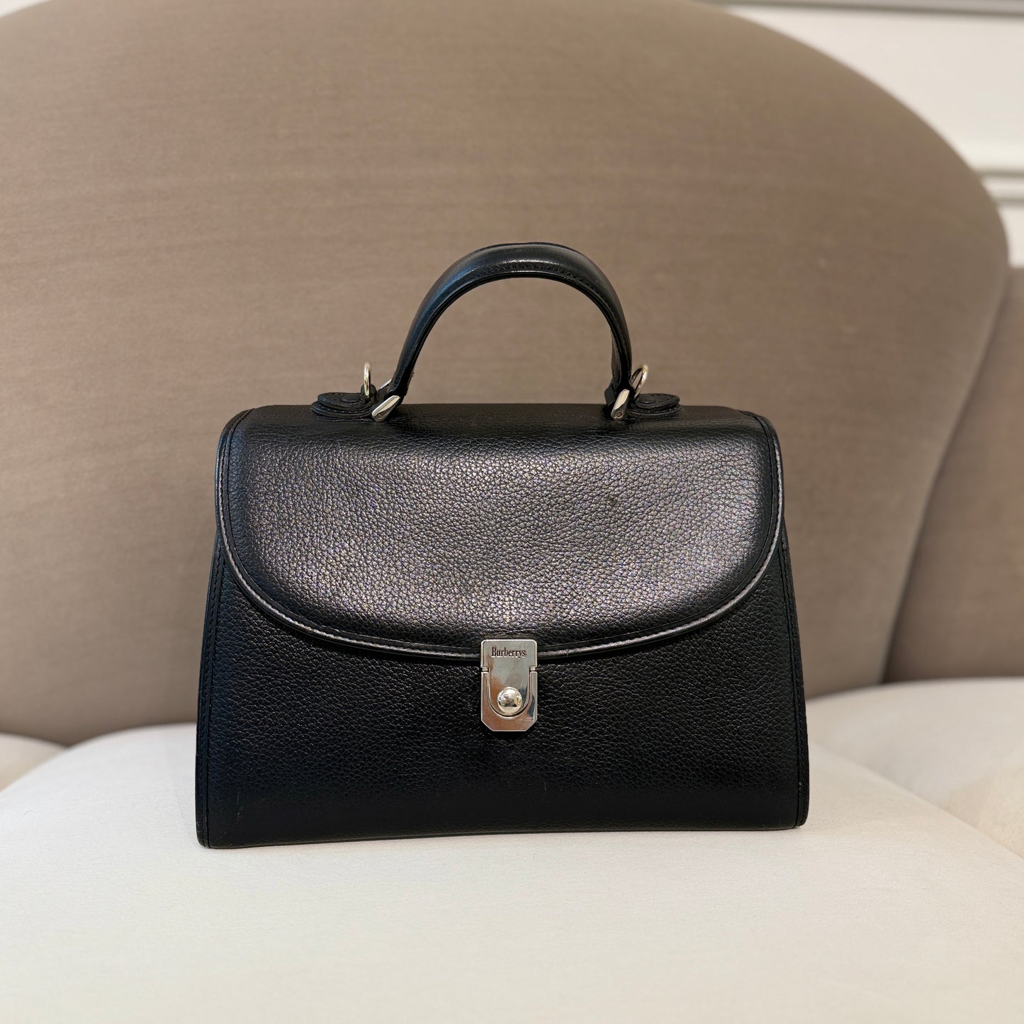 Burberry Vintage Black Leather Top Handle Handbag