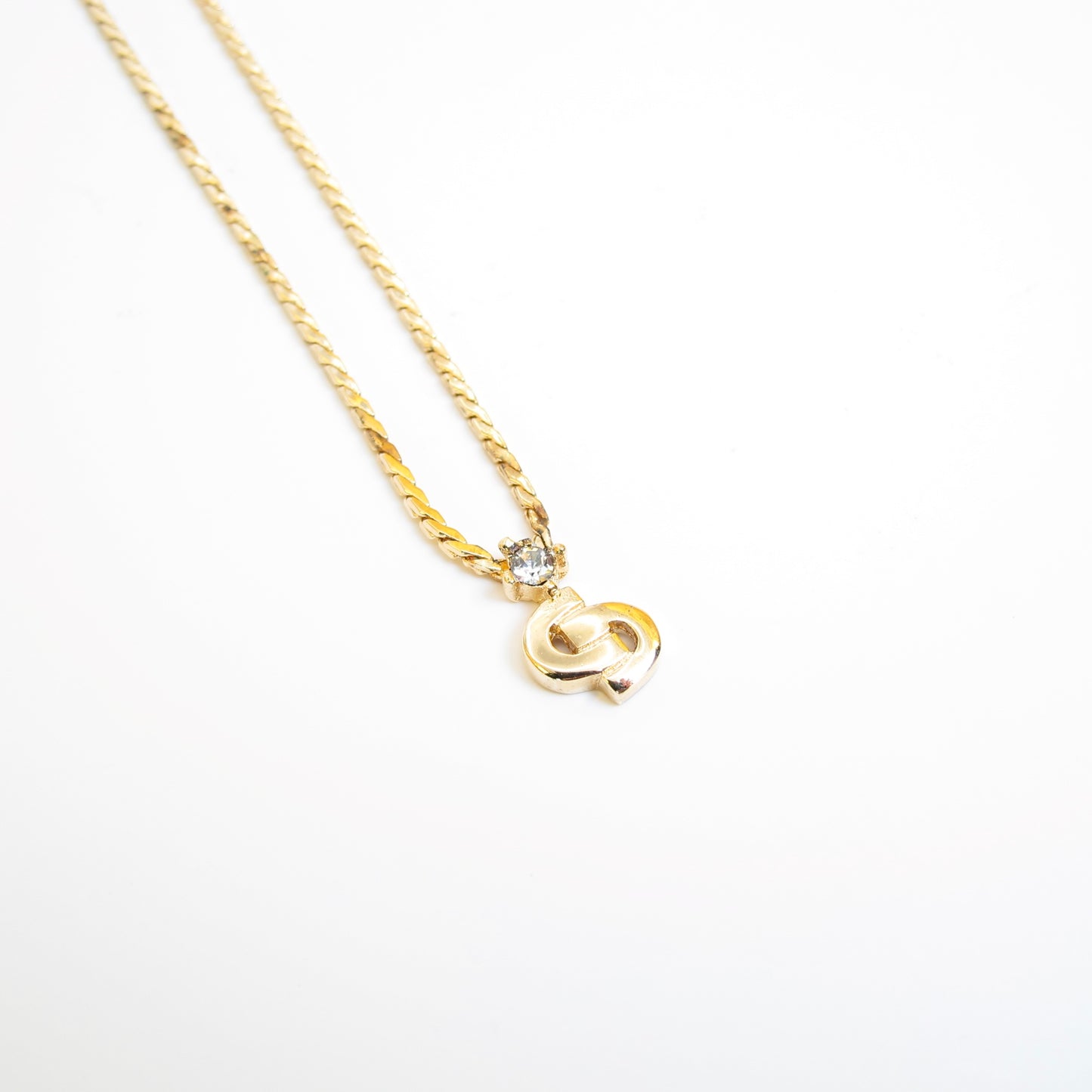 Christian Dior Vintage CD Logo and Rhinestone Golden Necklace