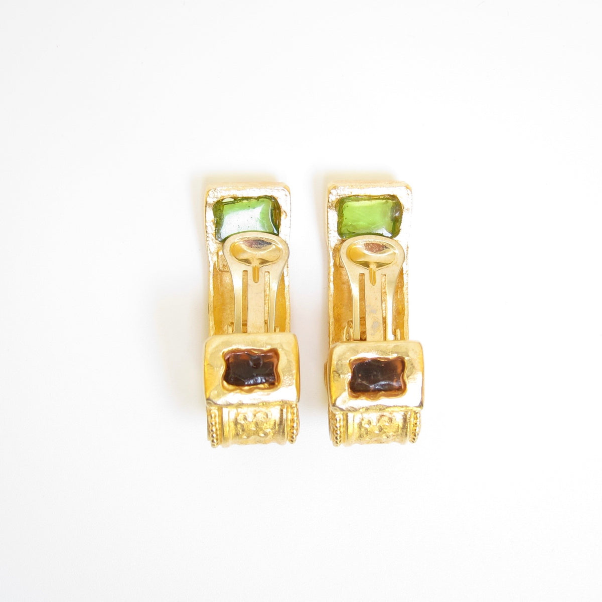 Ferragamo Vintage Green Enamel Gold-Tone Clip-On Earrings