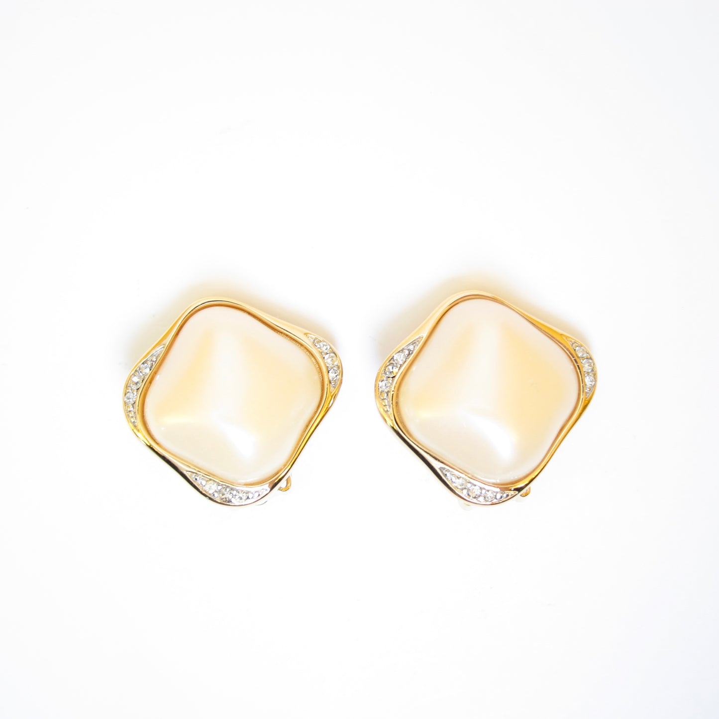Givenchy Vintage Stylish Pearl and Rhinestone Golden Clip-on Earrings
