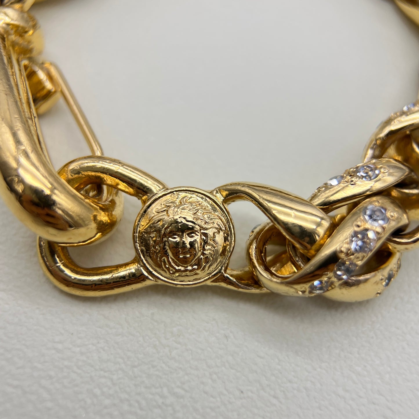 Gianni Versace Vintage Medusa and Rhinestone Chain Link Bracelet