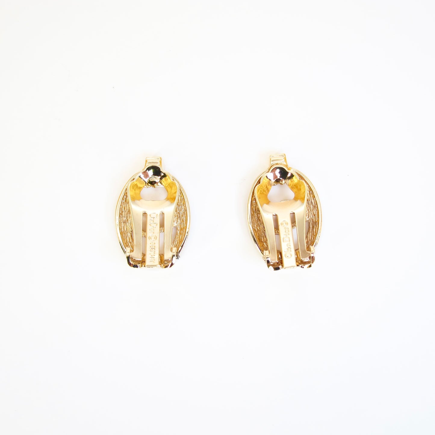 Christian Dior Vintage CD Logo in Oval Shape with Rhinestone Golden Clip-on Earrings