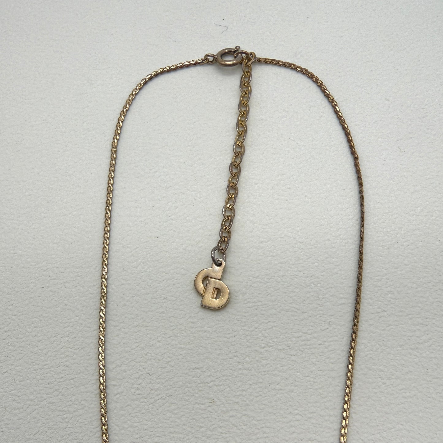 Christian Dior Vintage Round Shape CD Logo with Rhinestone Golden Necklace
