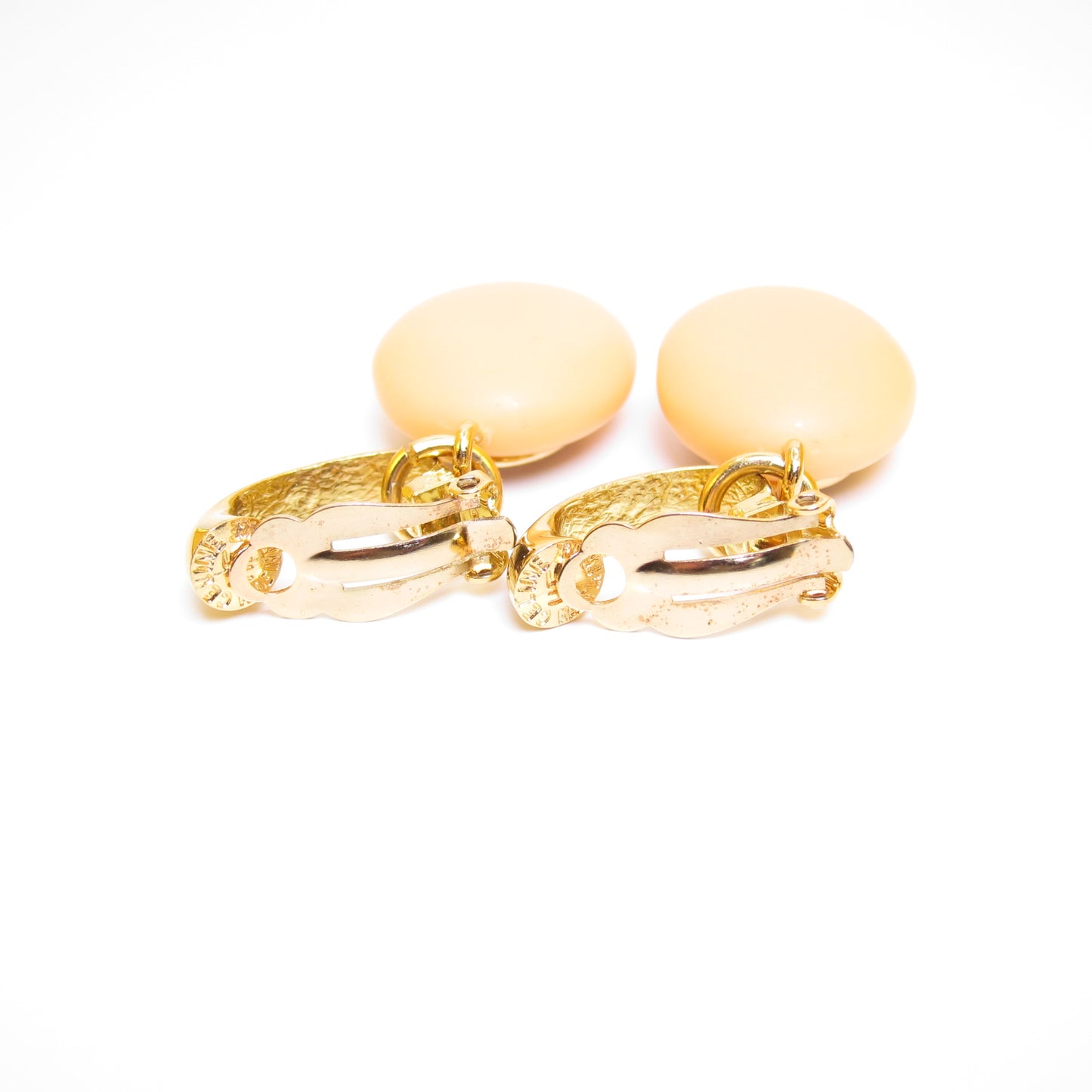 Celine Vintage Celine Logo and Pink Color Stone Golden Dangle Clip-on Earrings