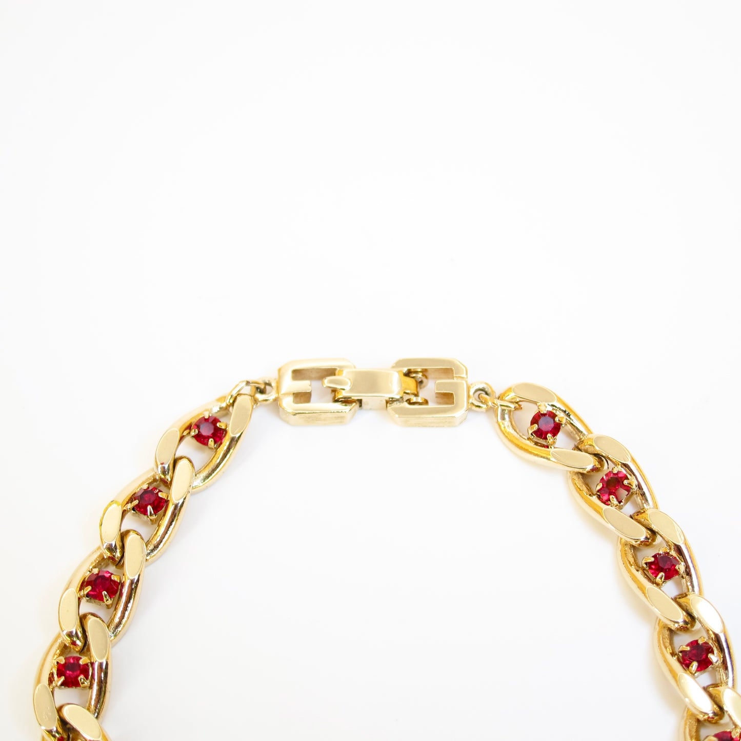 Givenchy Vintage Stylish Red Rhinestone Golden Chain Bracelet
