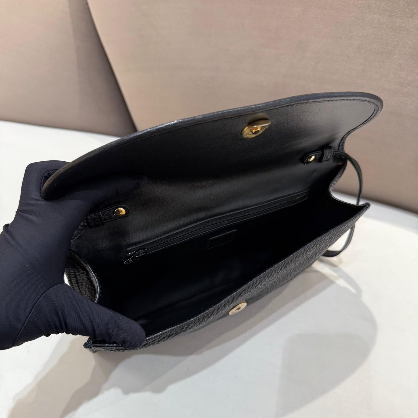 Valentino Garavani Vintage Black Leather V Logo Shoulder Bag