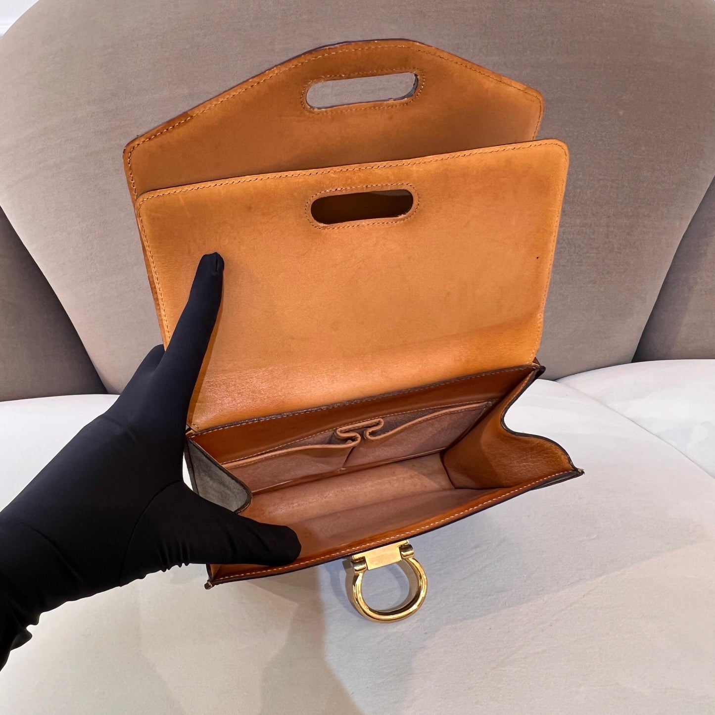 Celine Vintage Macadam Canvas Brown Leather Top Handle Bag