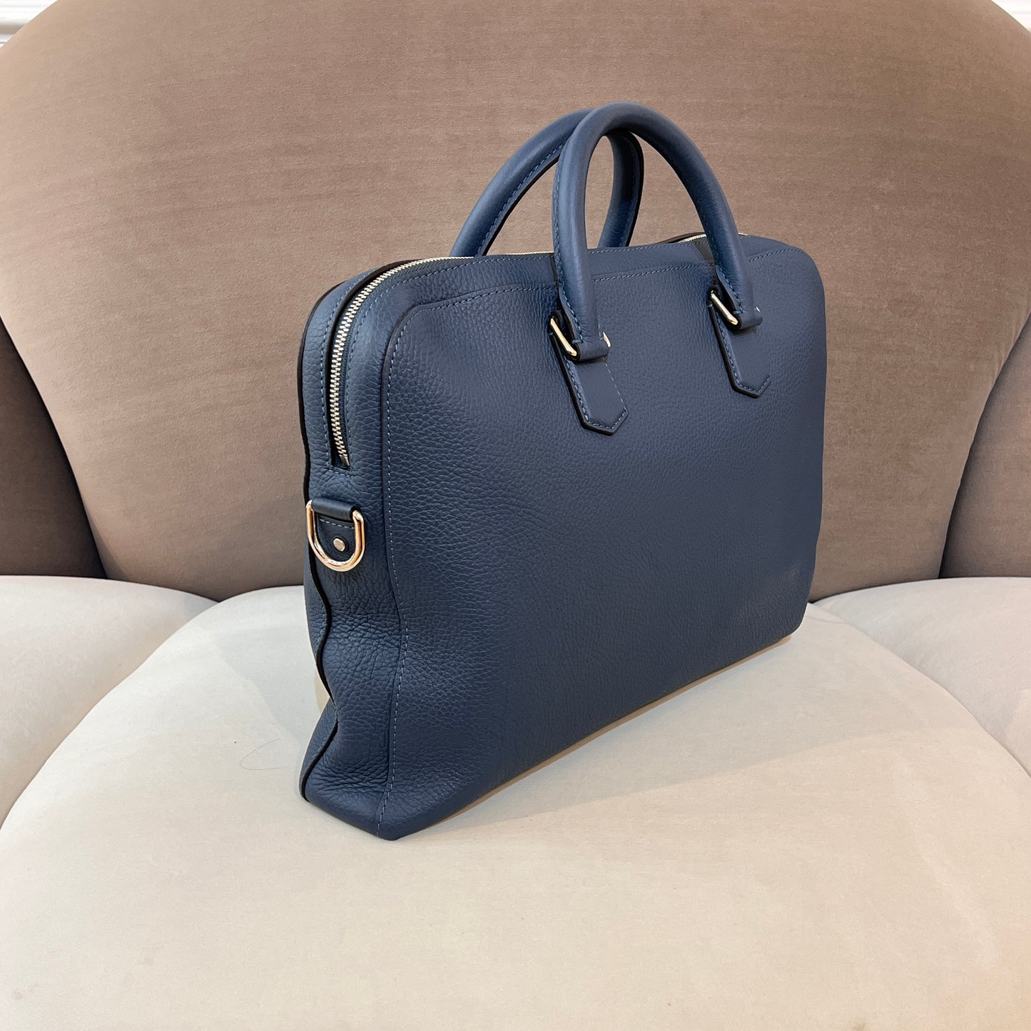 Louis Vuitton Vintage Blue Grained Leather Structured Briefcase Shoulder Bag