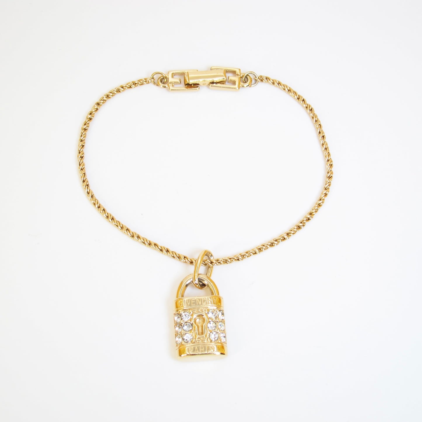 Givenchy Vintage Givenchy Logo on Padlock with Rhinestone Golden Bracelet