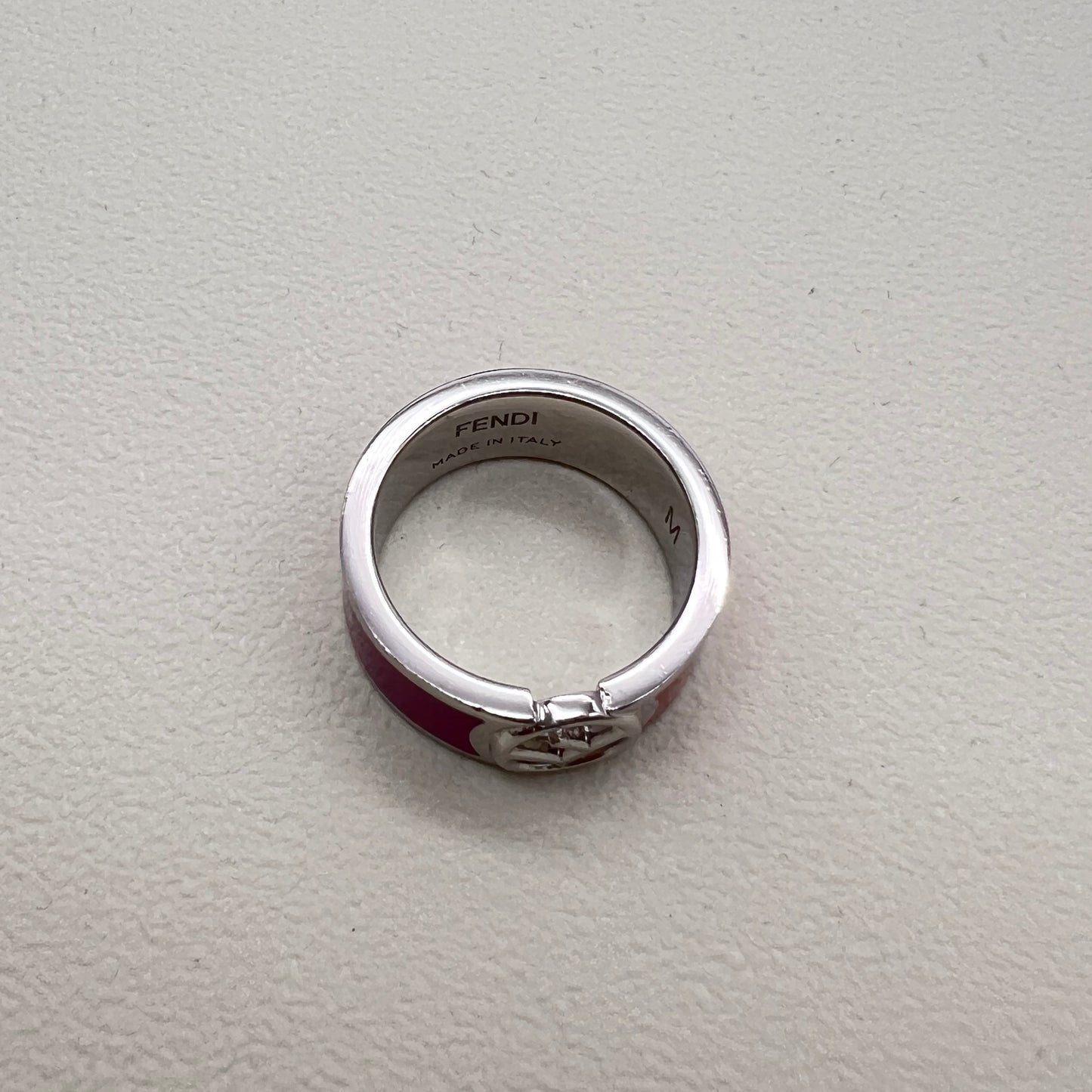 Fendi Vintage F Logo Two Tone Silver Ring #14