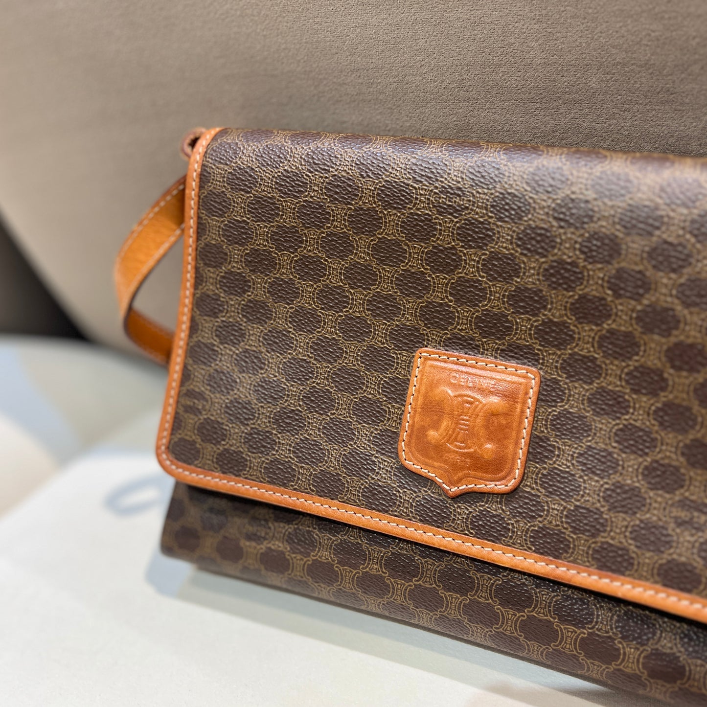 Celine Vintage Brown Macadam Shoulder Bag