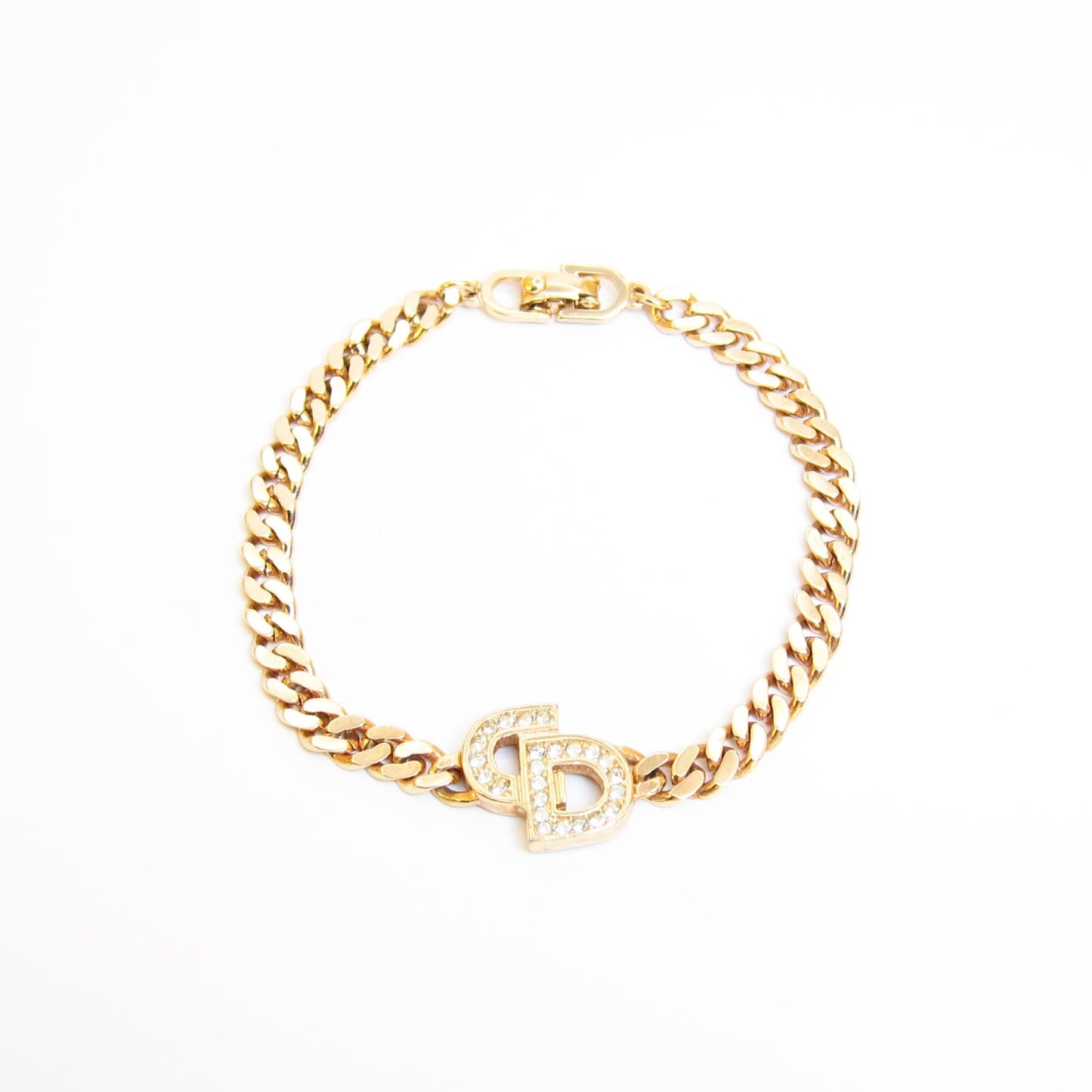 Christian Dior Vintage CD Logo with Rhinestone Golden Bracelet