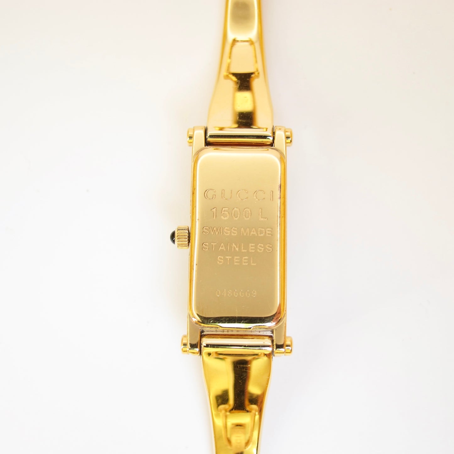 Gucci Vintage Rectangle Black Face Golden Bangle Watch