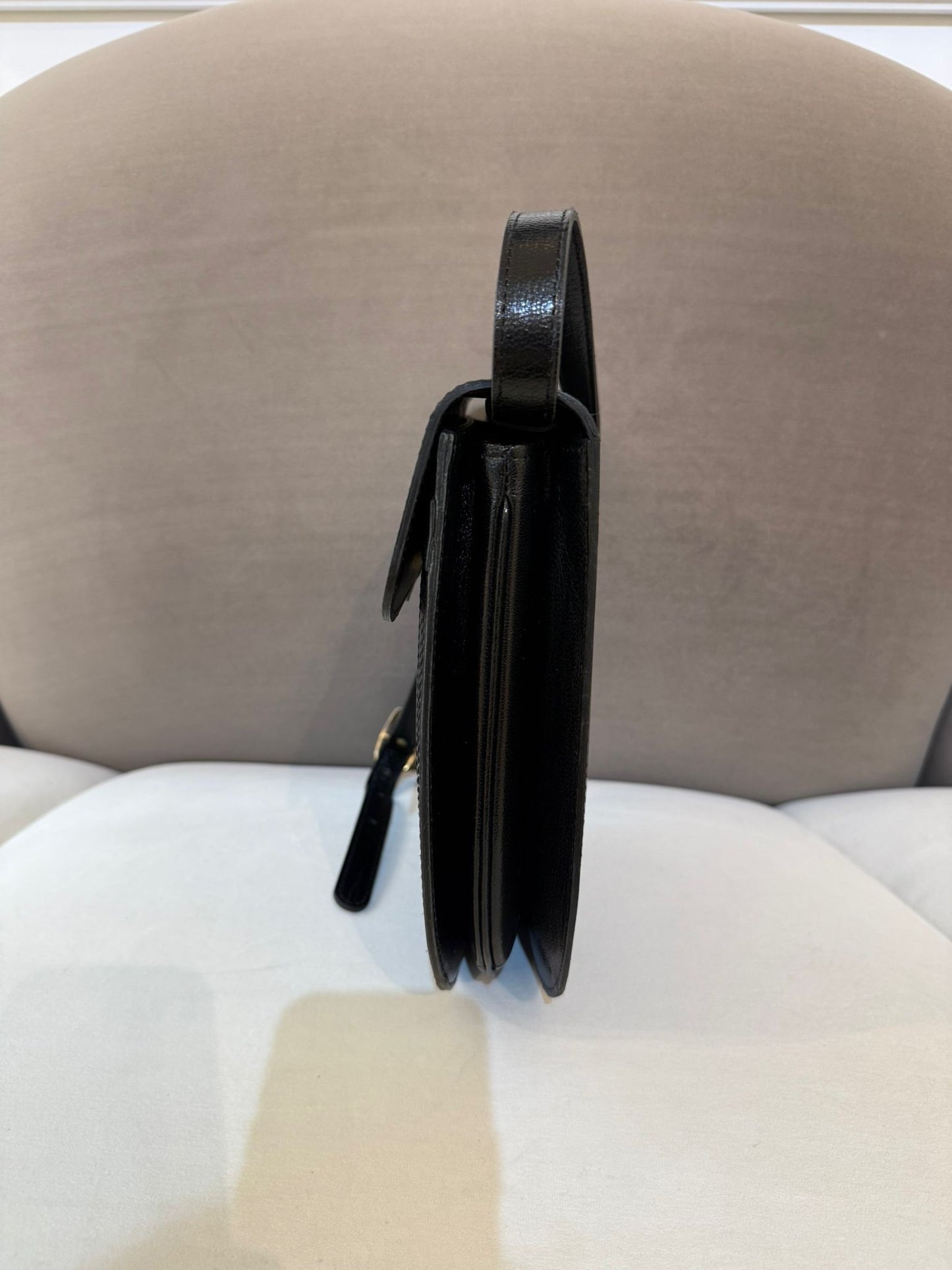 Yves Saint Laurent Vintage Black Leather Flap Shoulder Bag