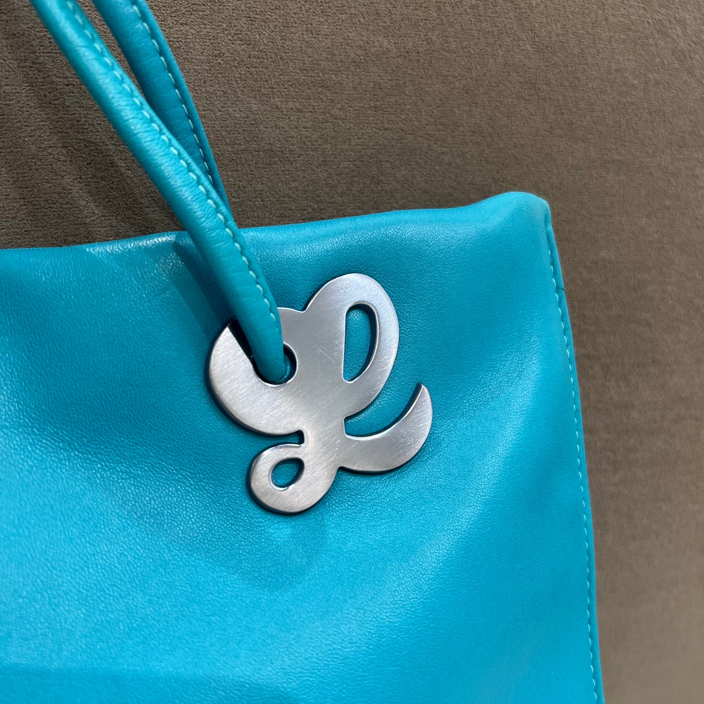 Loewe Vintage Light Blue Logo Charm Nappa Leather Tote Bag