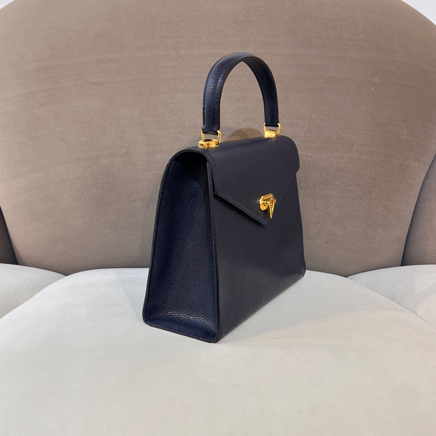 Valentino Garavani Vintage Navy Leather Top Handle Bag