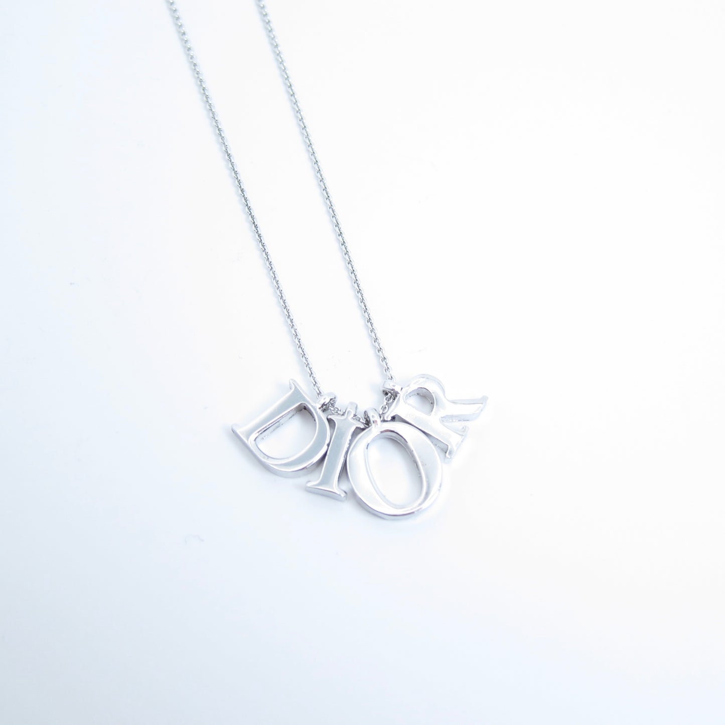 Christian Dior Vintage Dior Logo Letter Charm Silver Necklace