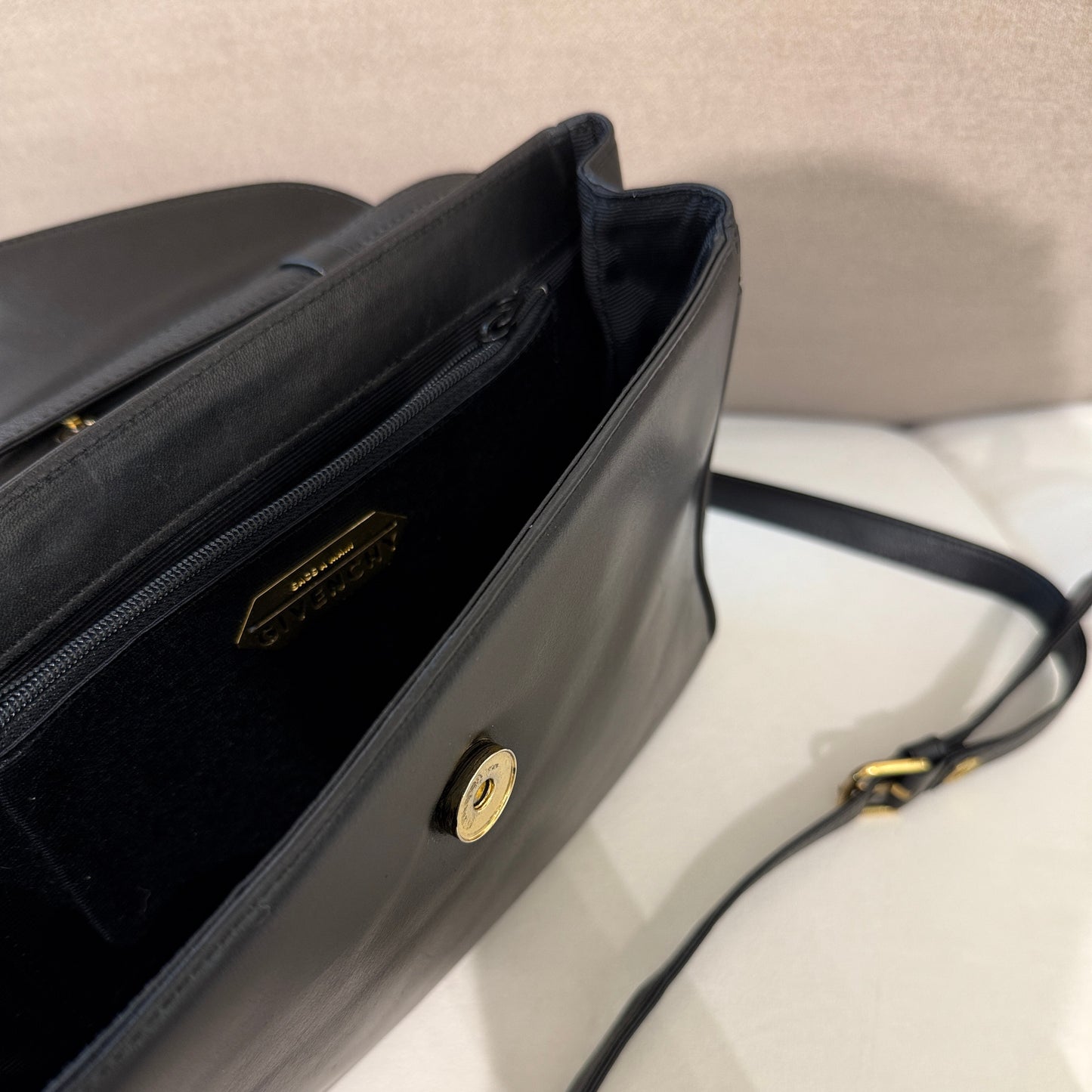 Givenchy Vintage Golden Buckle Black Leather Shoulder Bag