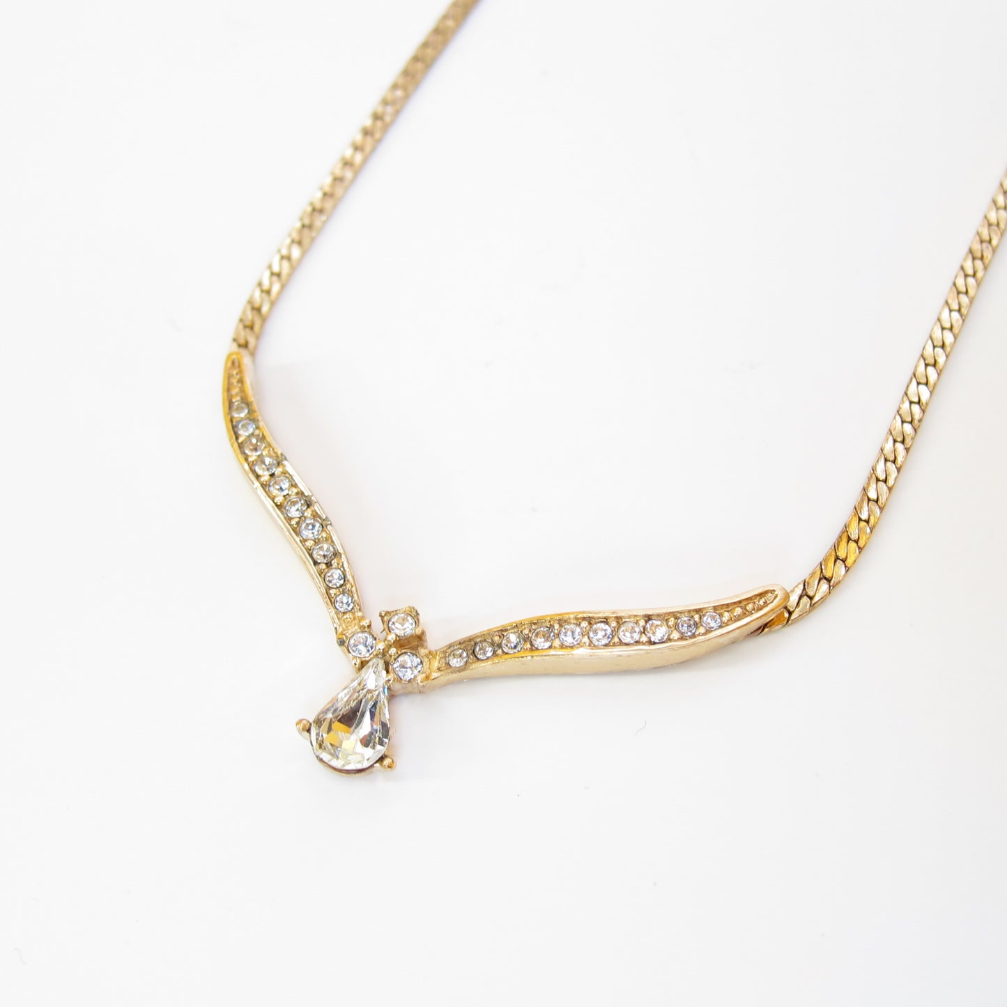 Christian Dior Vintage Stylish Rhinestone Pendant Golden Necklace