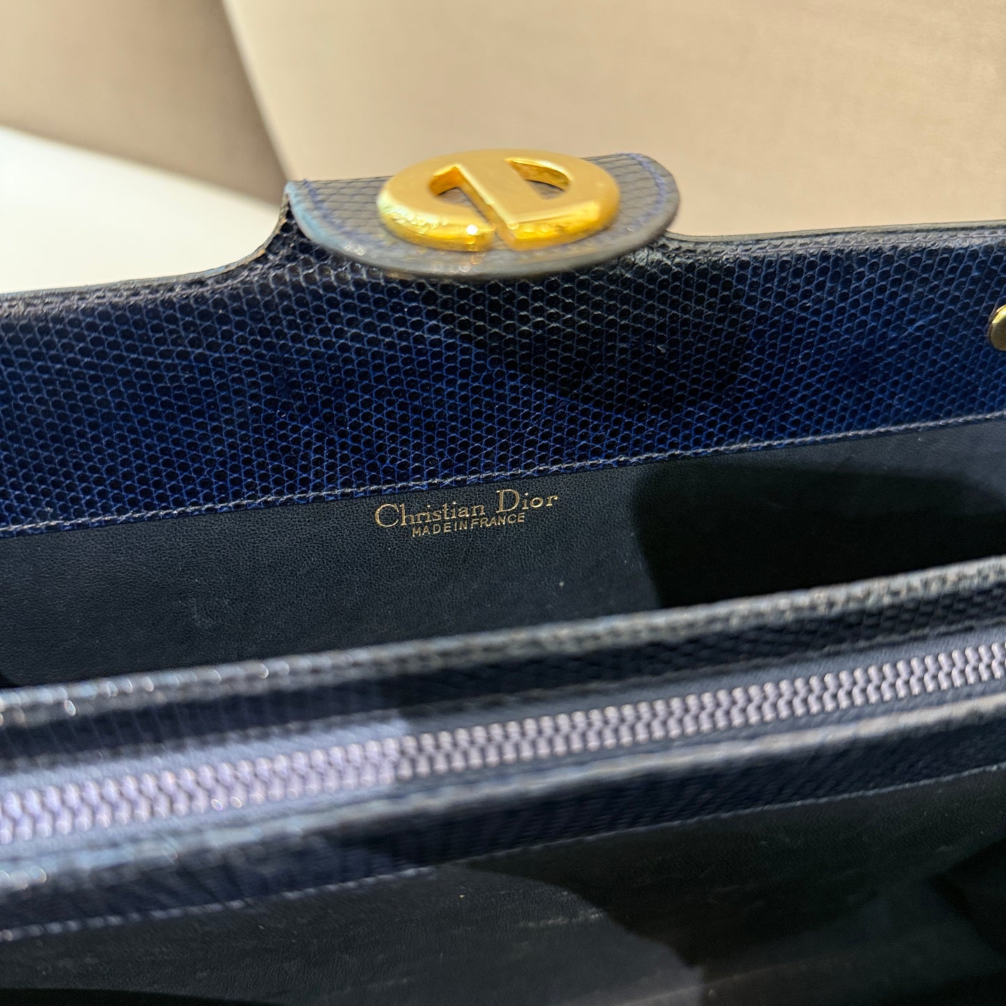 Christian Dior Vintage Lizard Navy Handbag