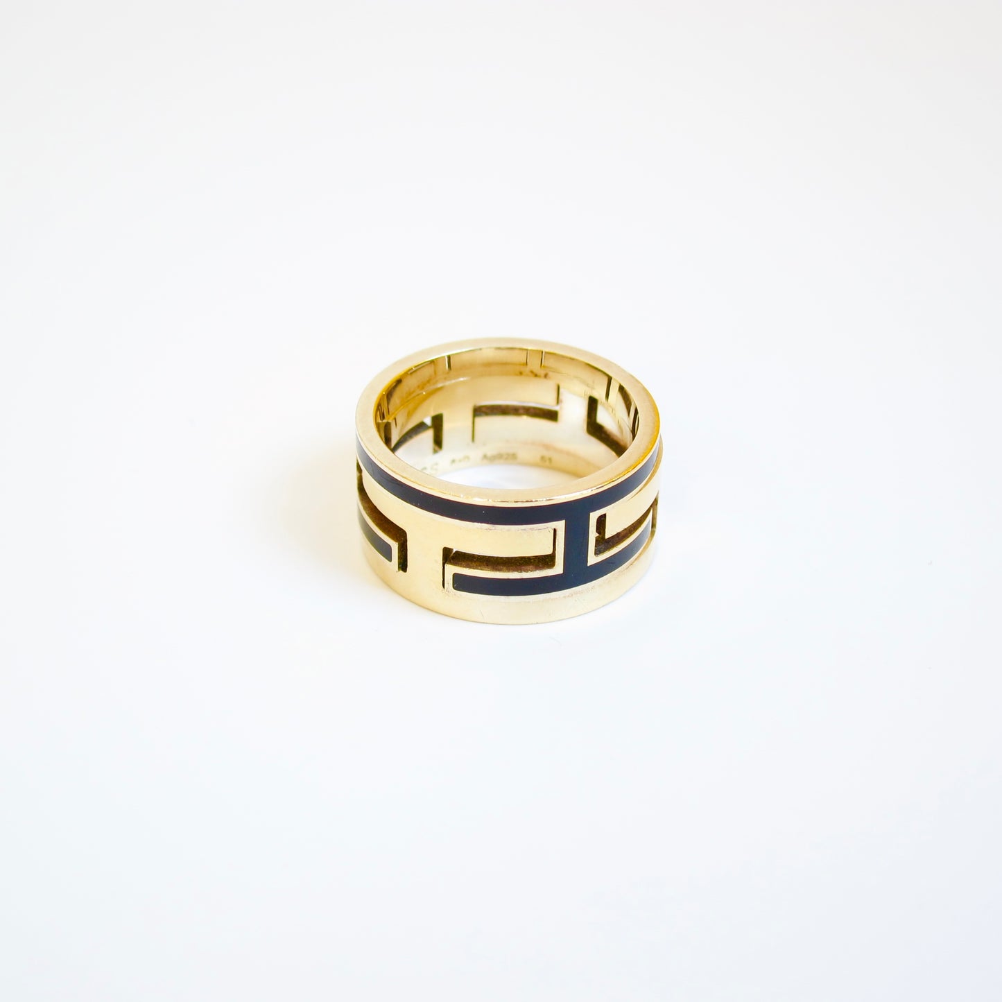 Hermes Vintage Move Ash SV 925 Black and Golden Ring #51