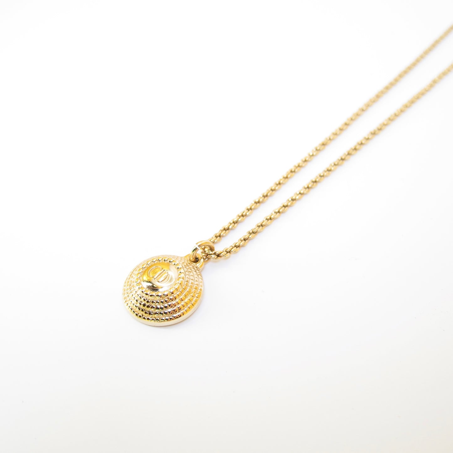 Christian Dior Vintage CD Logo in Circle Pendant Golden Necklace