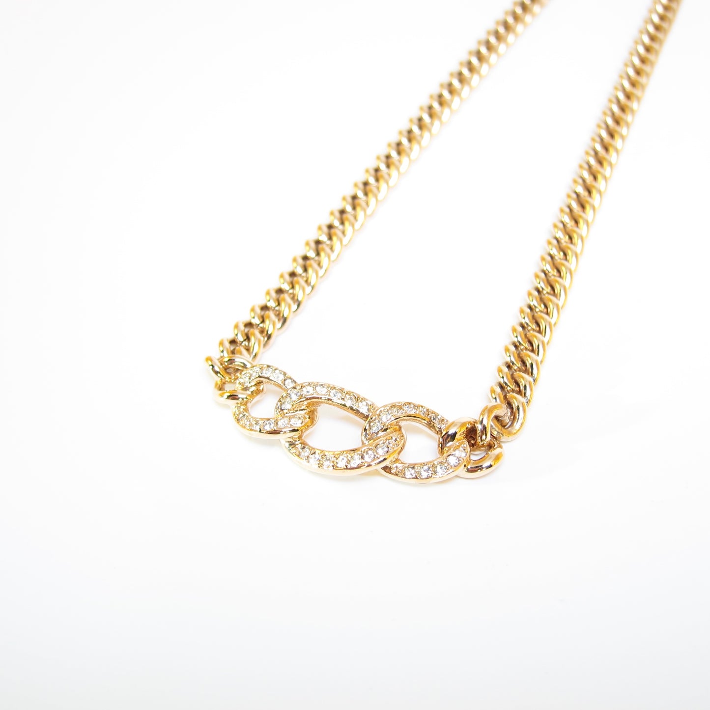 Christian Dior Vintage Rhinestone Golden Chain Necklace