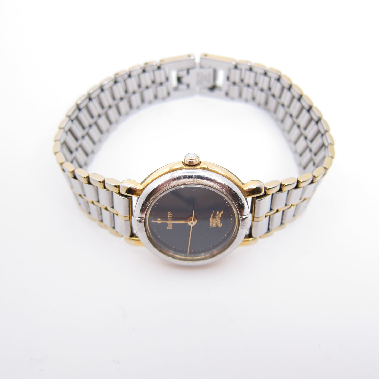Burberry Vintage Round Black Face Two Tone Watch