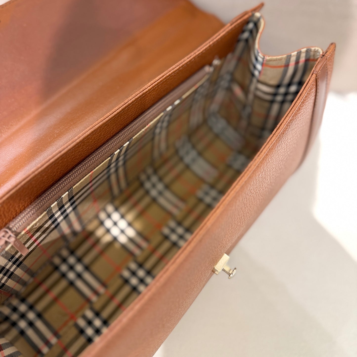 Burberry Brown Pebbled Leather Top Handle Bag