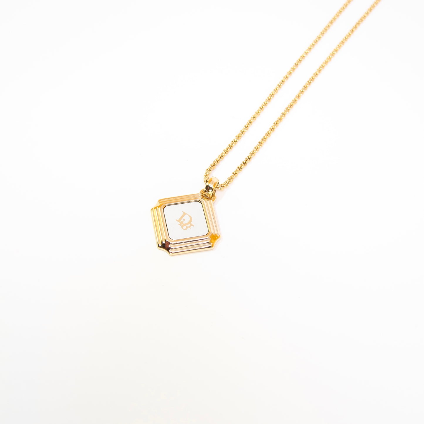 Christian Dior Vintage Dior Logo on Rhombus Silver and Golden Necklace