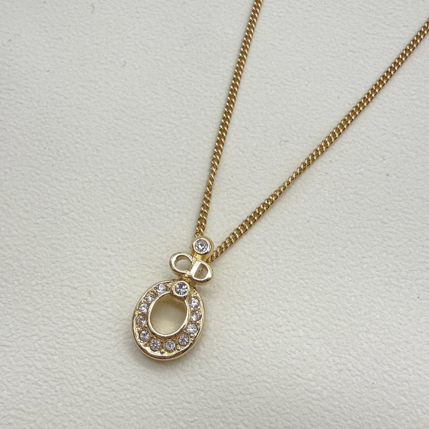Christian Dior Vintage CD Logo with Circle and Rhinestone Golden Necklace