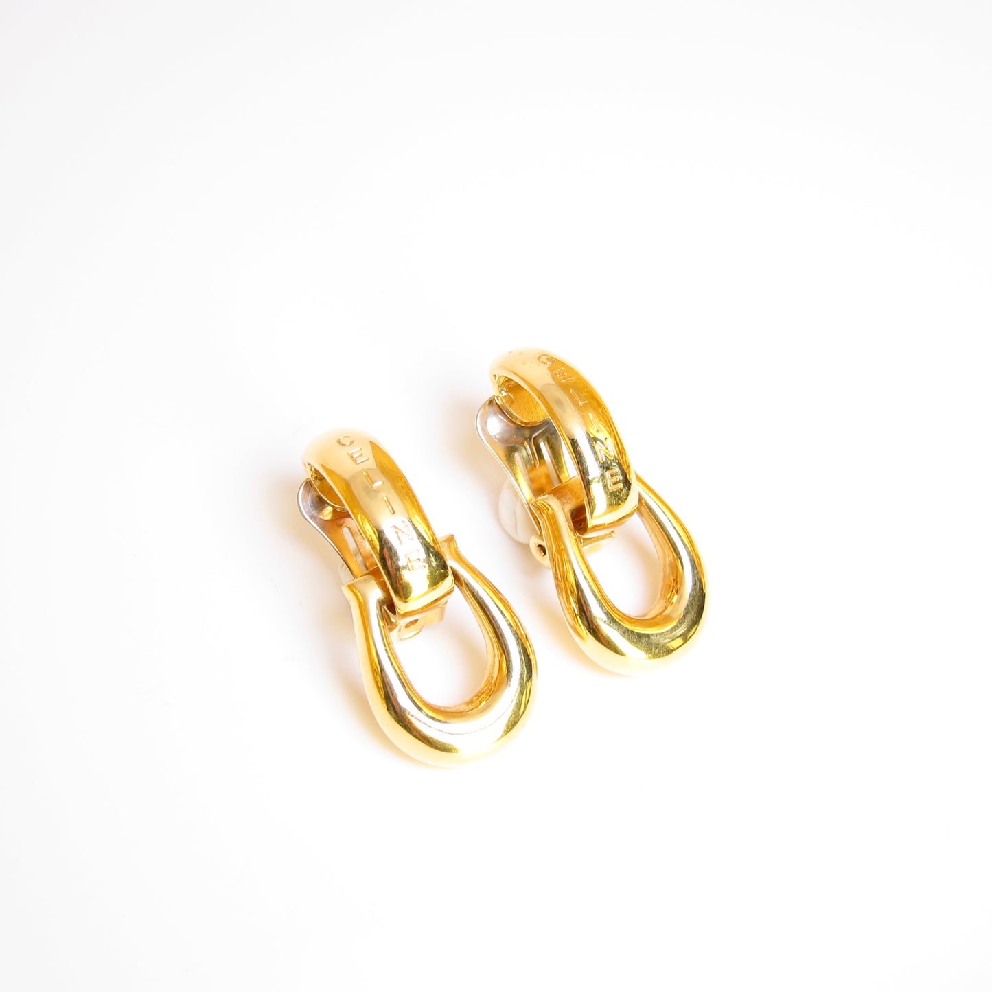 Celine Vintage Celine Logo 2-way Usage Golden Clip-on Earrings