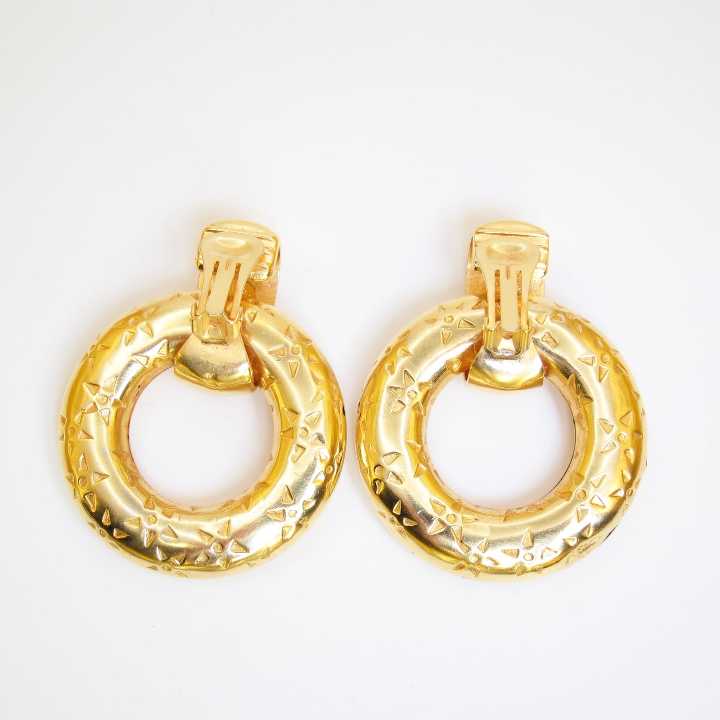 Celine Vintage Celine Logo and Circle with Star Golden Clip-on Earrings