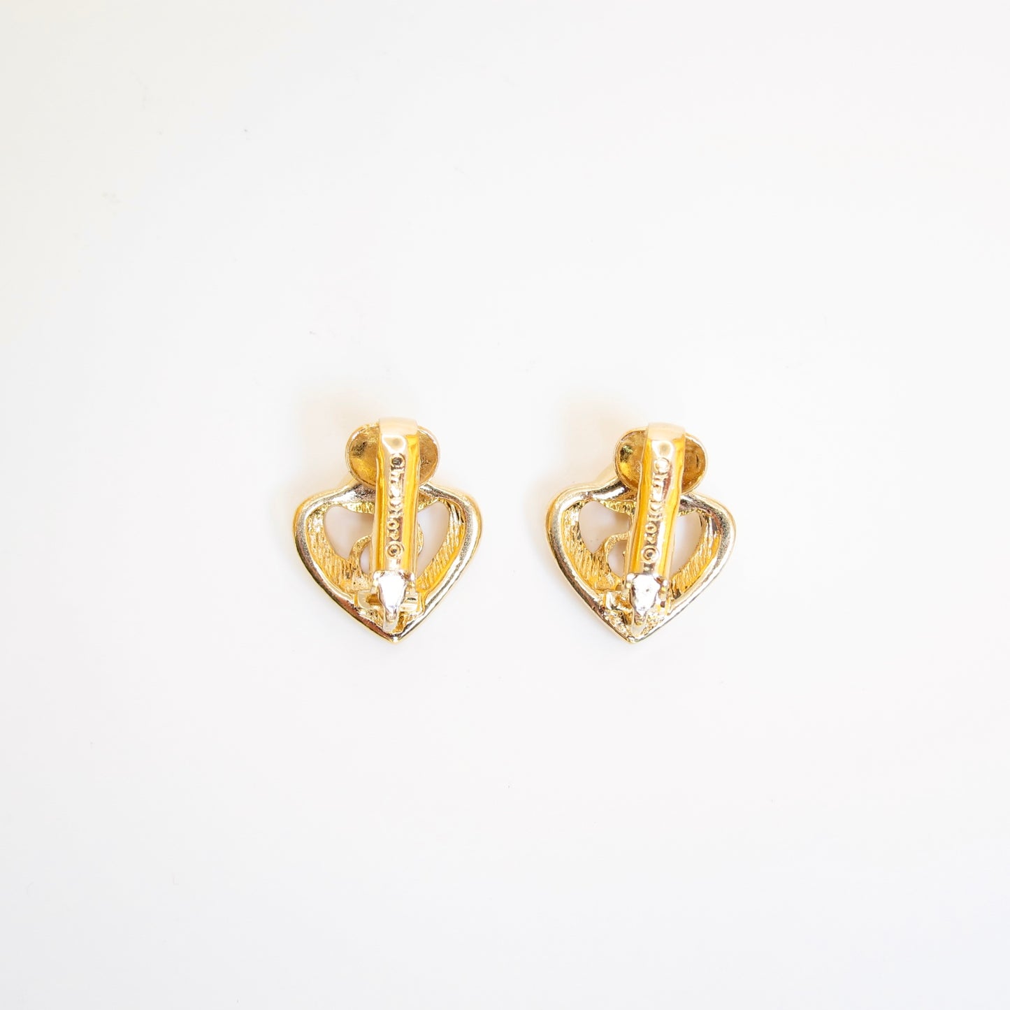 Christian Dior Vintage CD Logo in Heart Shape Golden Clip-on Earrings