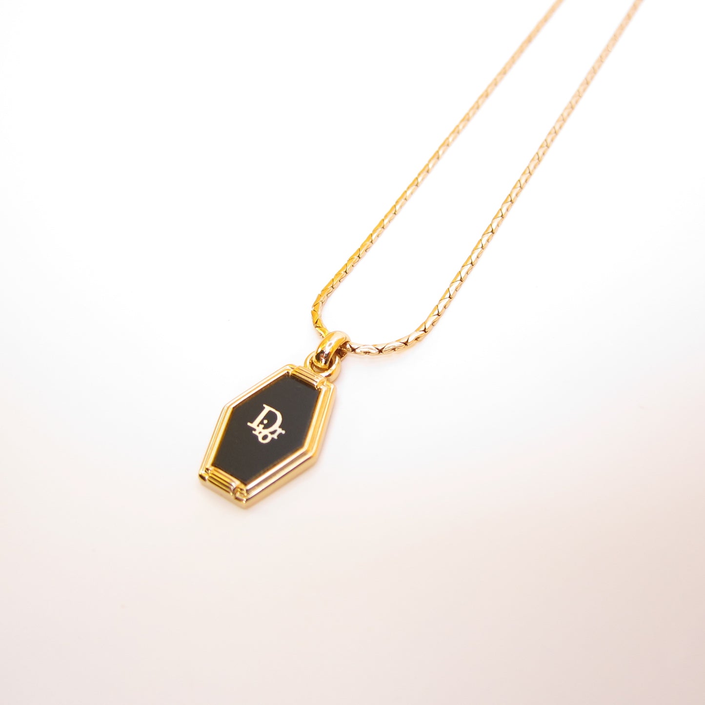 Christian Dior Vintage Dior Logo on Hexagon Black and Golden Necklace