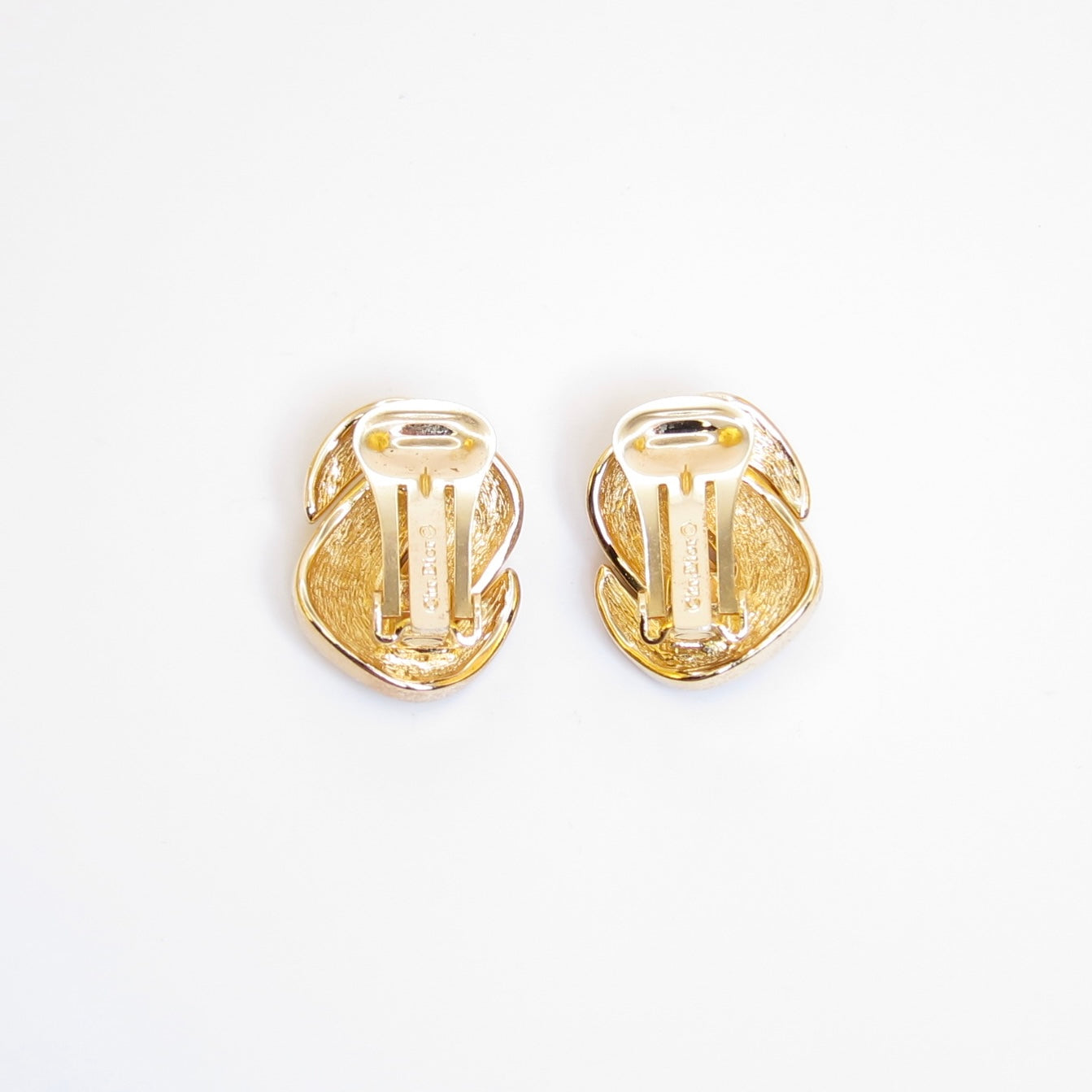 Christian Dior Vintage Interlocking Knot with Rhinestone Golden Clip-on Earrings